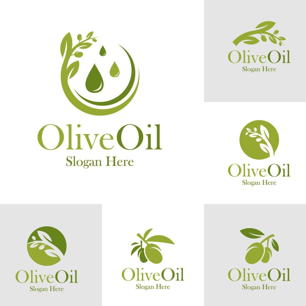 conjunto de modelo de design de logotipo verde-oliva. vetor de conceito de logotipo verde-oliva. símbolo de ícone criativo