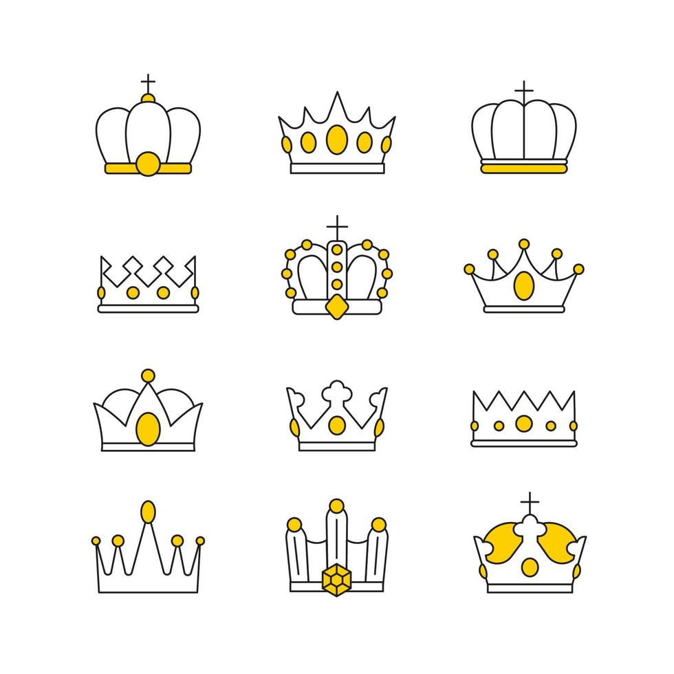 conjunto de ícone de arte de linha de coroa vetor
