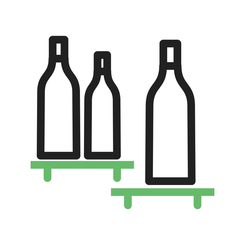 linha de prateleira de garrafas ícone verde e preto vetor
