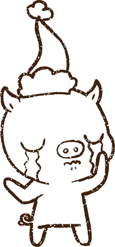desenho a carvão de porco de natal vetor