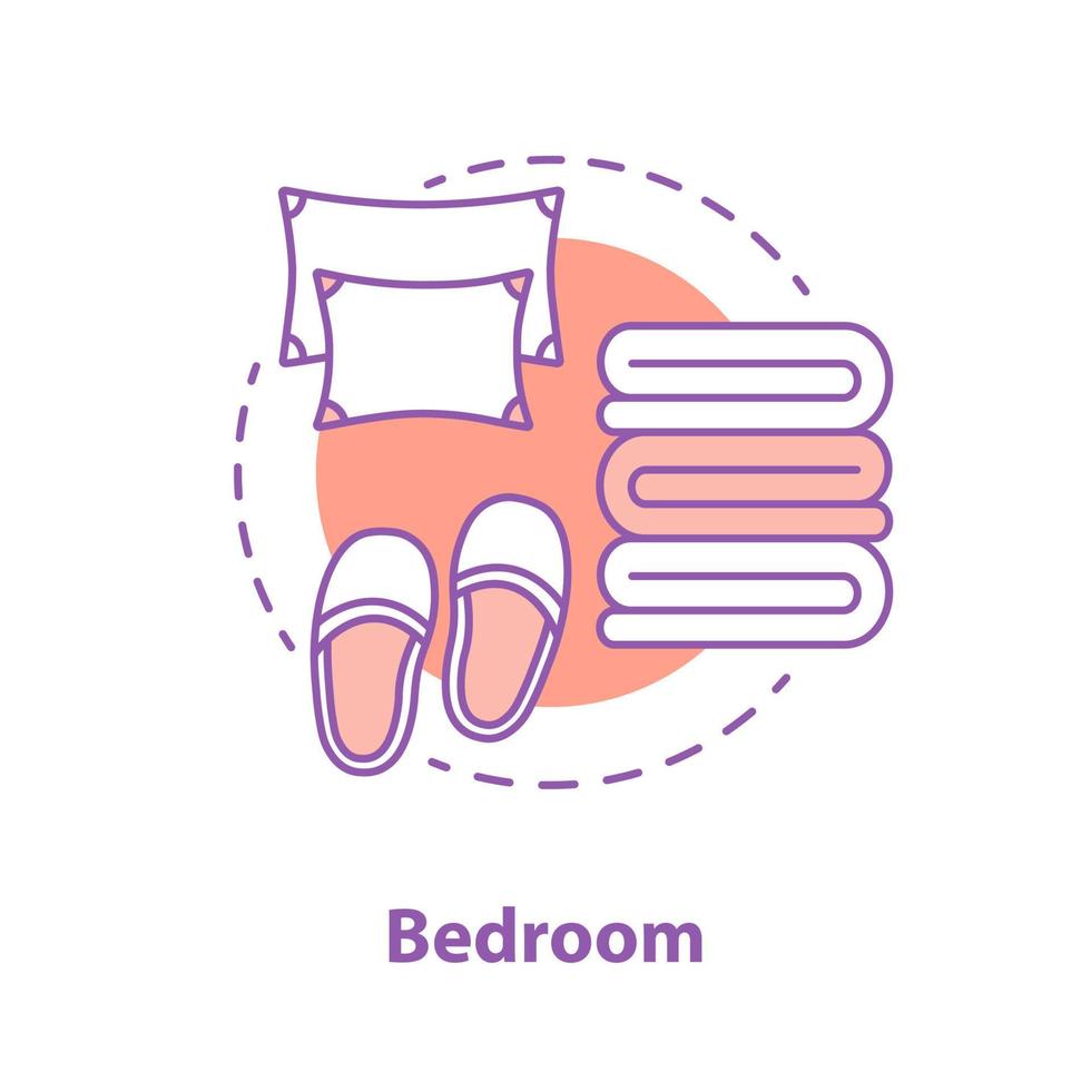 ícone do conceito de acessórios para dormir. ilustração de linha fina de ideia de quarto. chinelos, travesseiros e cobertores. desenho de contorno isolado de vetor