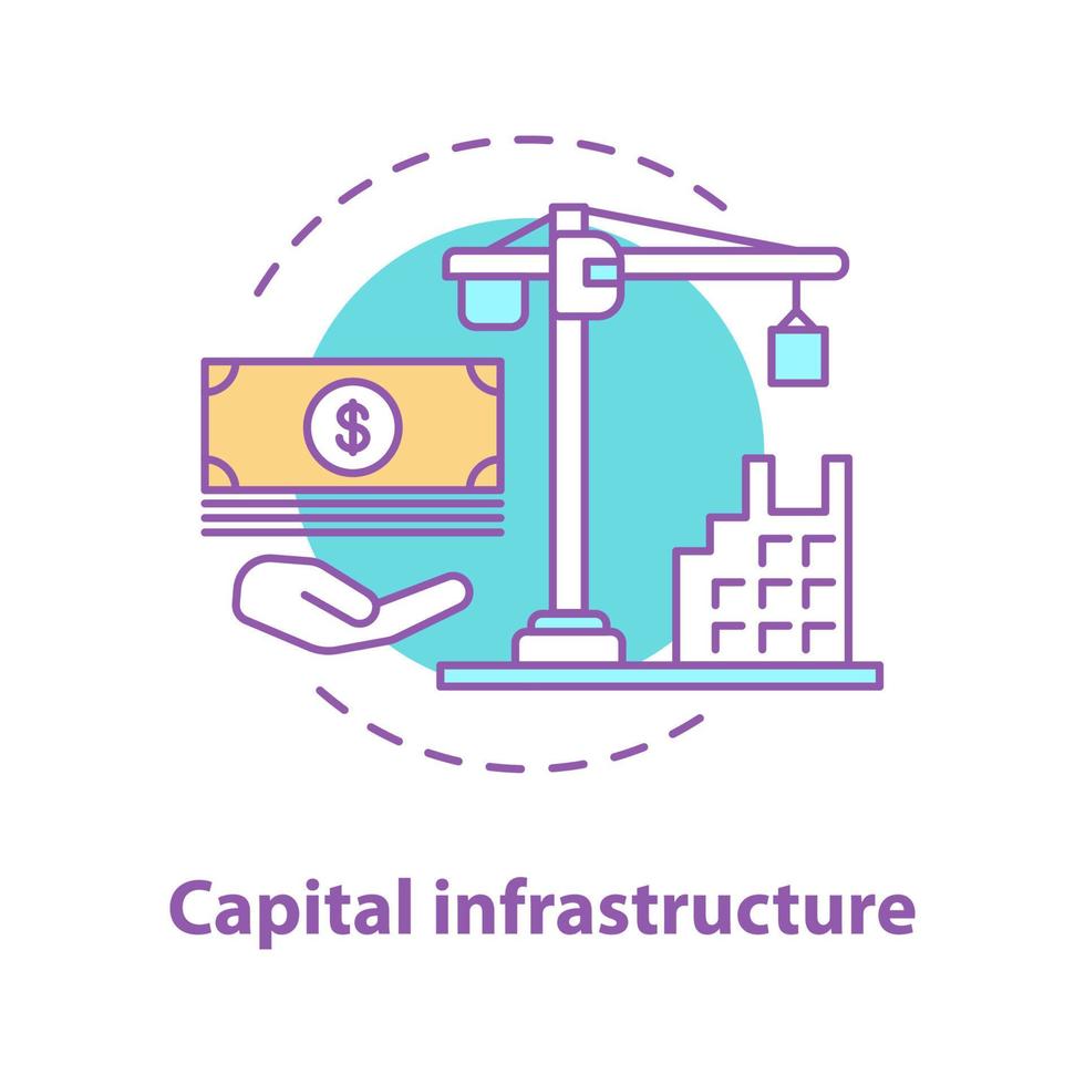 ícone do conceito de infraestrutura de capital. ilustração de linha fina de idéia de desenvolvimento de construção. investimento em construção. desenho de contorno isolado de vetor