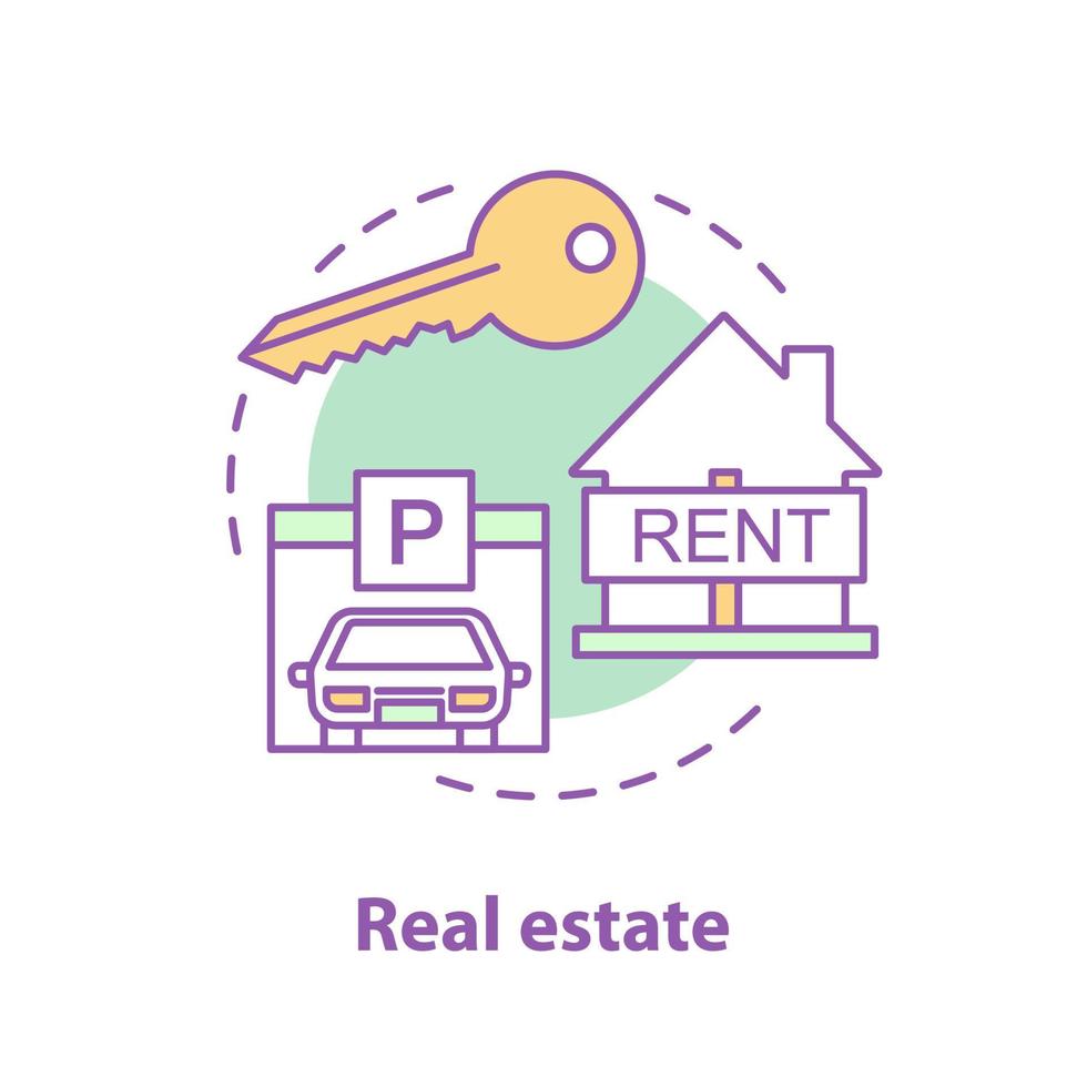 ícone do conceito de serviços imobiliários. ilustração de linha fina de idéia de propriedade de aluguel. propriedade. desenho de contorno isolado de vetor