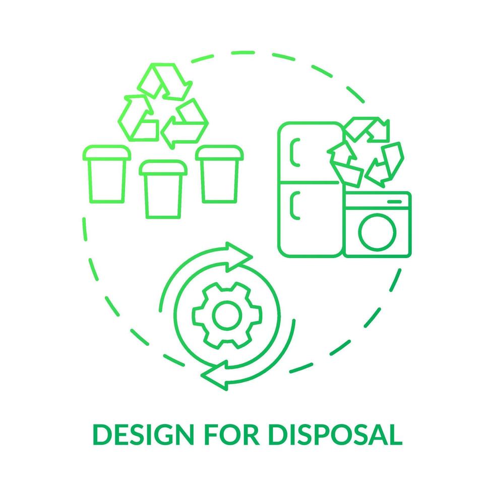 design para o ícone de conceito gradiente verde de eliminação. reciclagem de produtos usados. ilustração de linha fina de idéia abstrata de ecologia industrial. desenho de contorno isolado. vetor