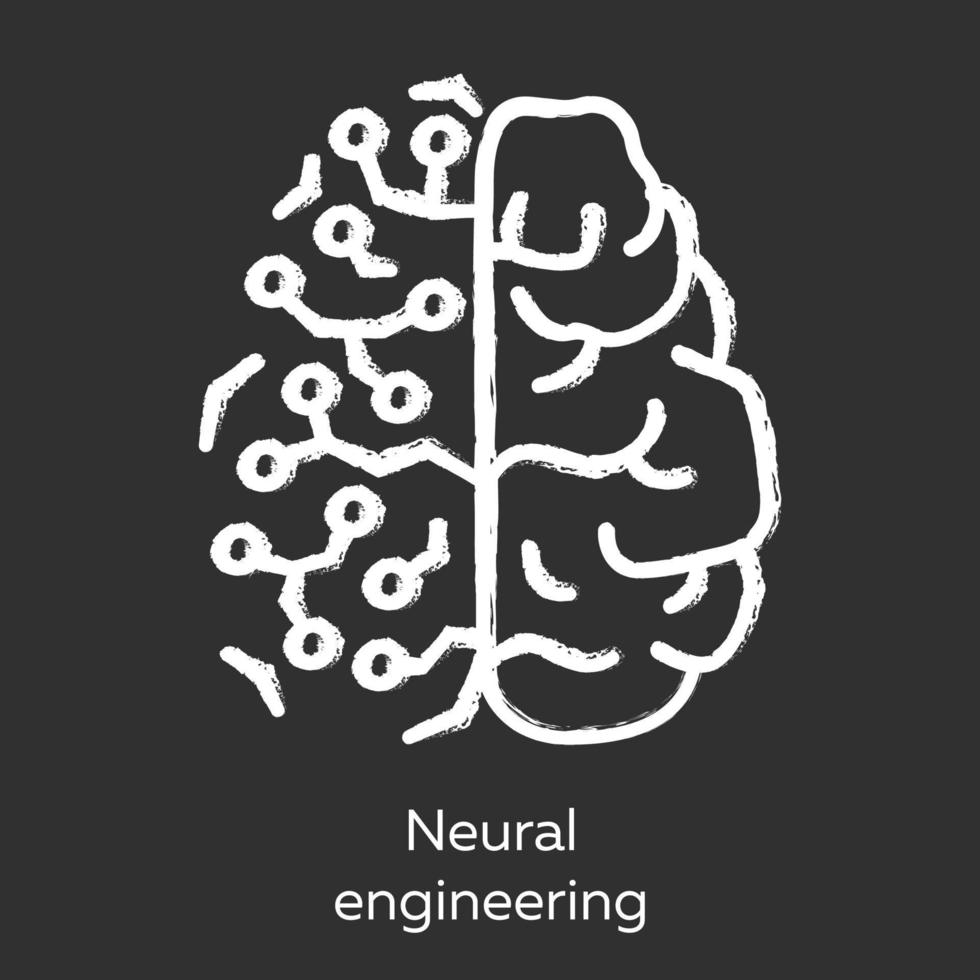 ícone de giz de engenharia neural. neuroengenharia. Engenharia Biomédica. tecido neural vivo e construções artificiais. bioinformática. biotecnologia. ilustração de quadro-negro vetorial isolado vetor