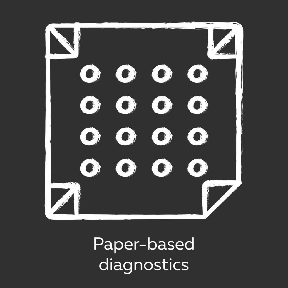 ícone de giz de diagnóstico baseado em papel. biossensor. diagnóstico no ponto de atendimento em ambientes miniaturizados. resultados de análises rápidas. biotecnologia. ilustração de quadro-negro vetorial isolado vetor