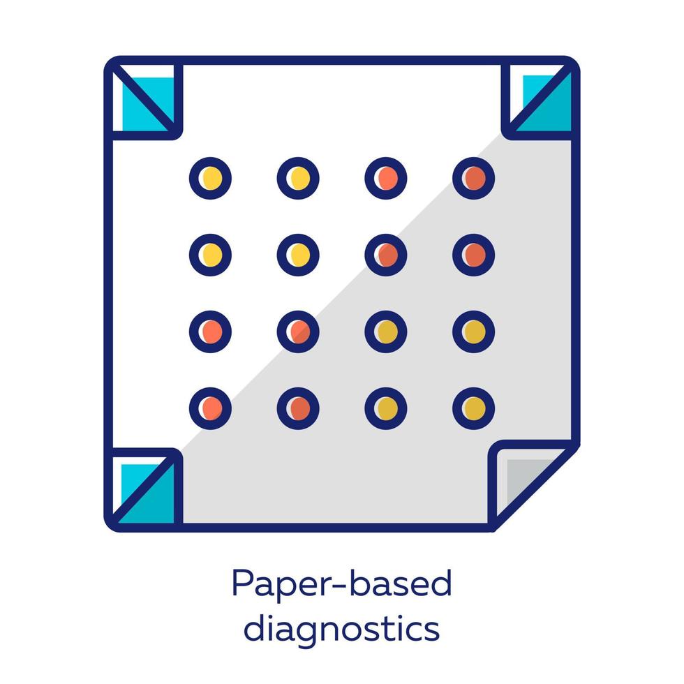 ícone de cor branca de diagnóstico baseado em papel. biossensor. diagnóstico no ponto de atendimento em ambientes miniaturizados. resultados de análises rápidas. biotecnologia. ilustração vetorial isolada vetor