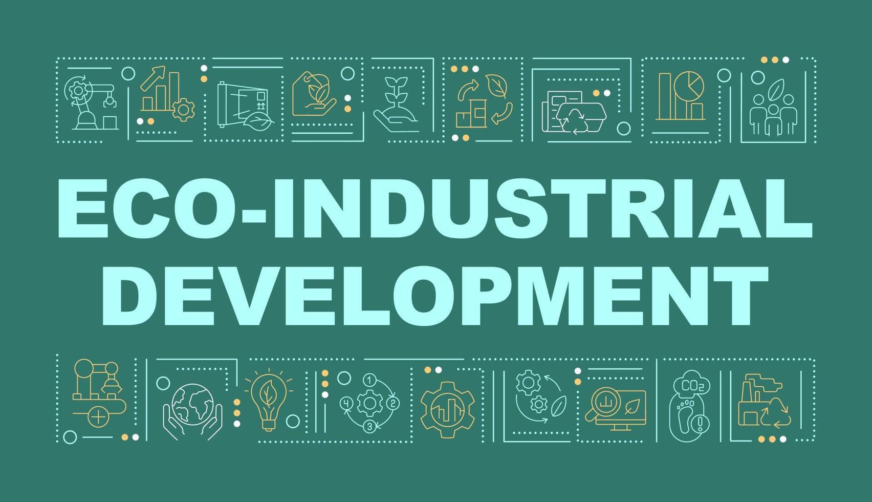 conceito de palavra de desenvolvimento industrial eco bandeira verde escura. tecnologia segura. infográficos com ícones na cor de fundo. tipografia isolada. ilustração vetorial com texto. vetor