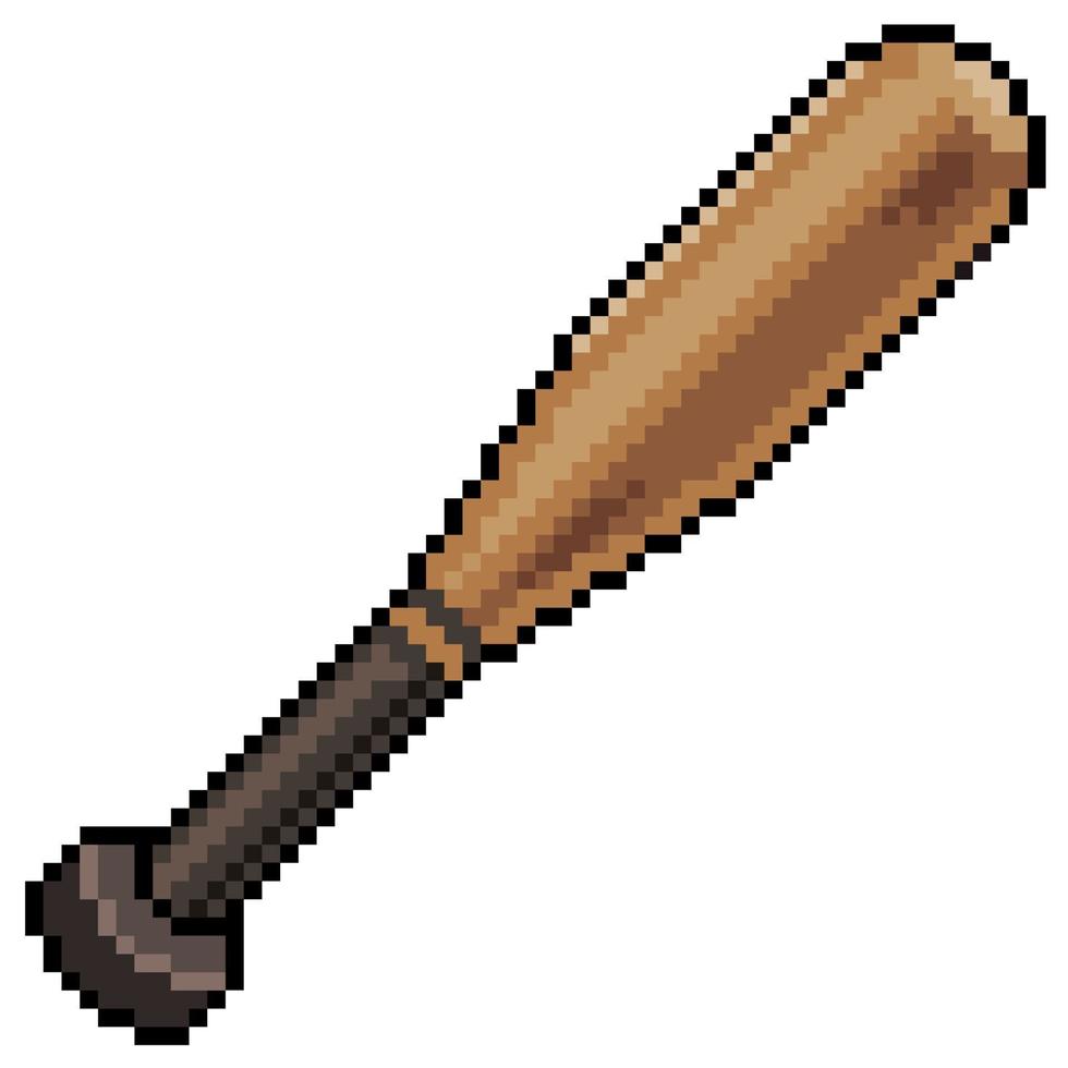 ícone de vetor de taco de beisebol de pixel art para jogo de 8 bits em fundo branco
