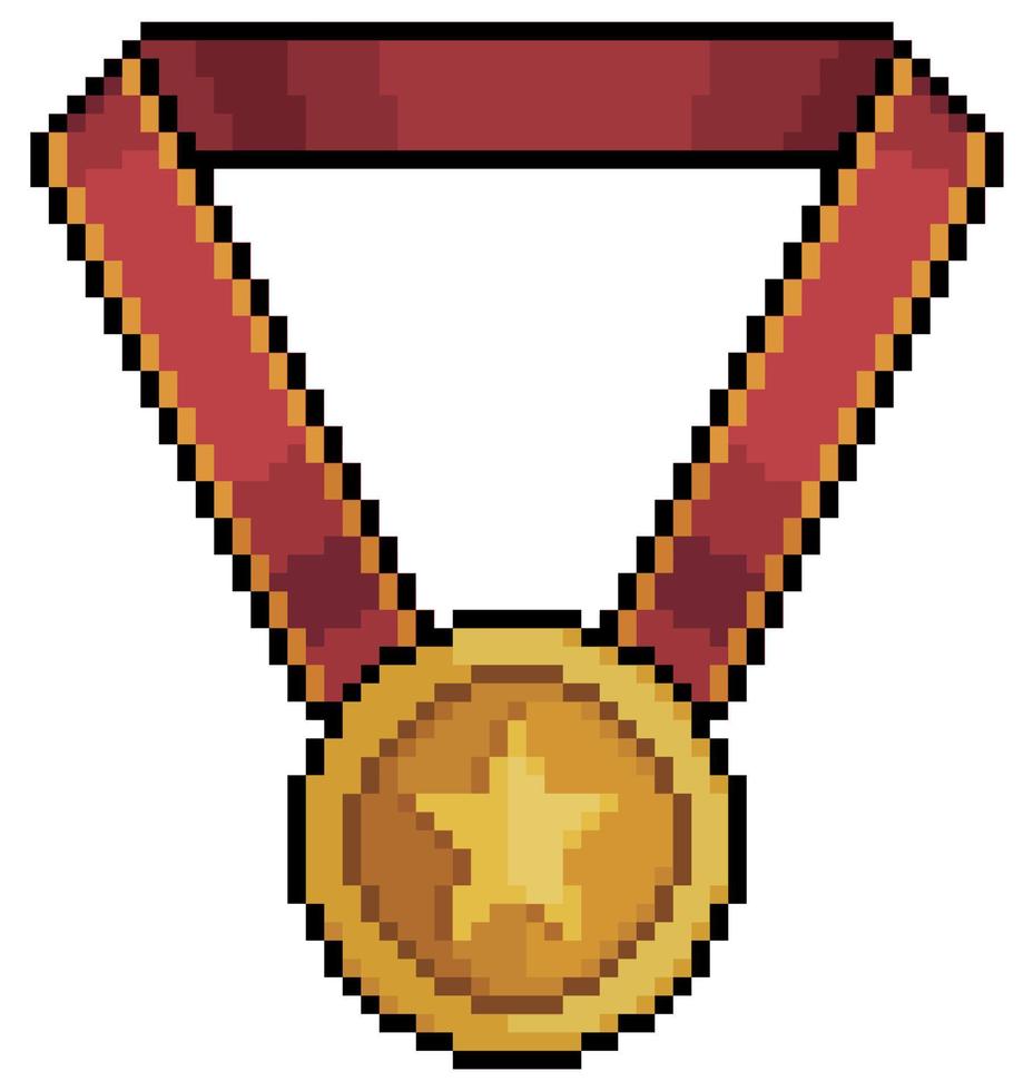 ícone de vetor de medalha de pixel art para jogo de 8 bits em fundo branco.