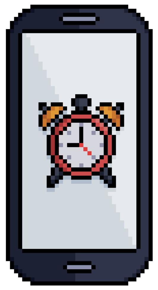 celular de pixel art com ícone de vetor de ícone de despertador para jogo de 8 bits em fundo branco