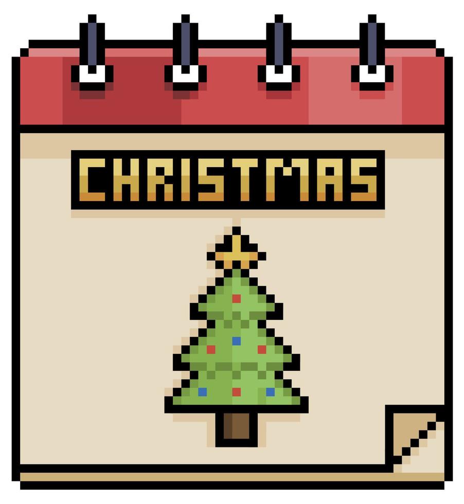 item de vetor de calendário de natal de pixel art para jogo de 8 bits em fundo branco