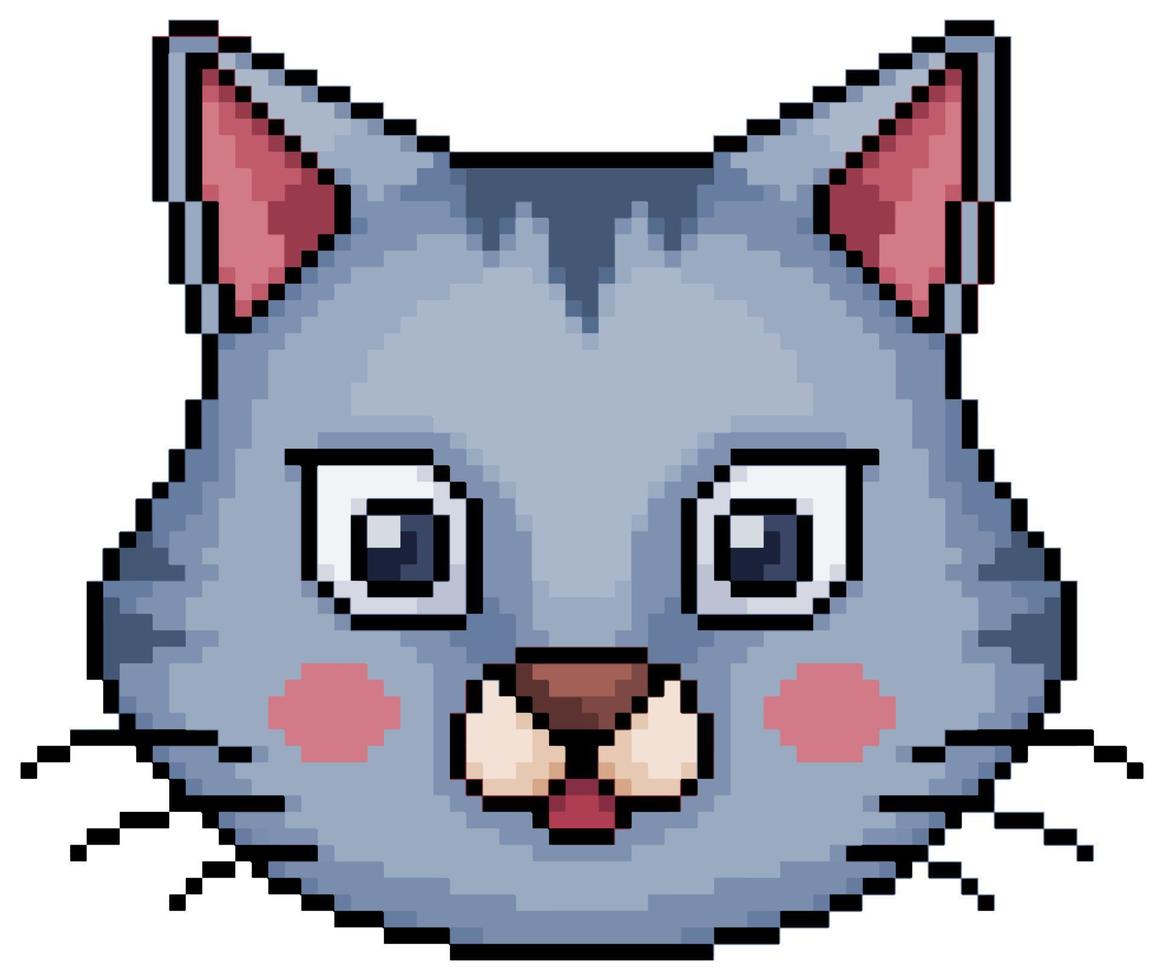 ícone de vetor de cara de gato de pixel art para jogo de 8 bits em fundo branco.