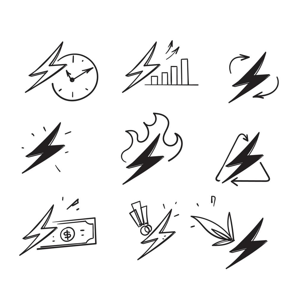 conjunto simples de doodle desenhado à mão de ícone de ilustração relacionado à energia vetor