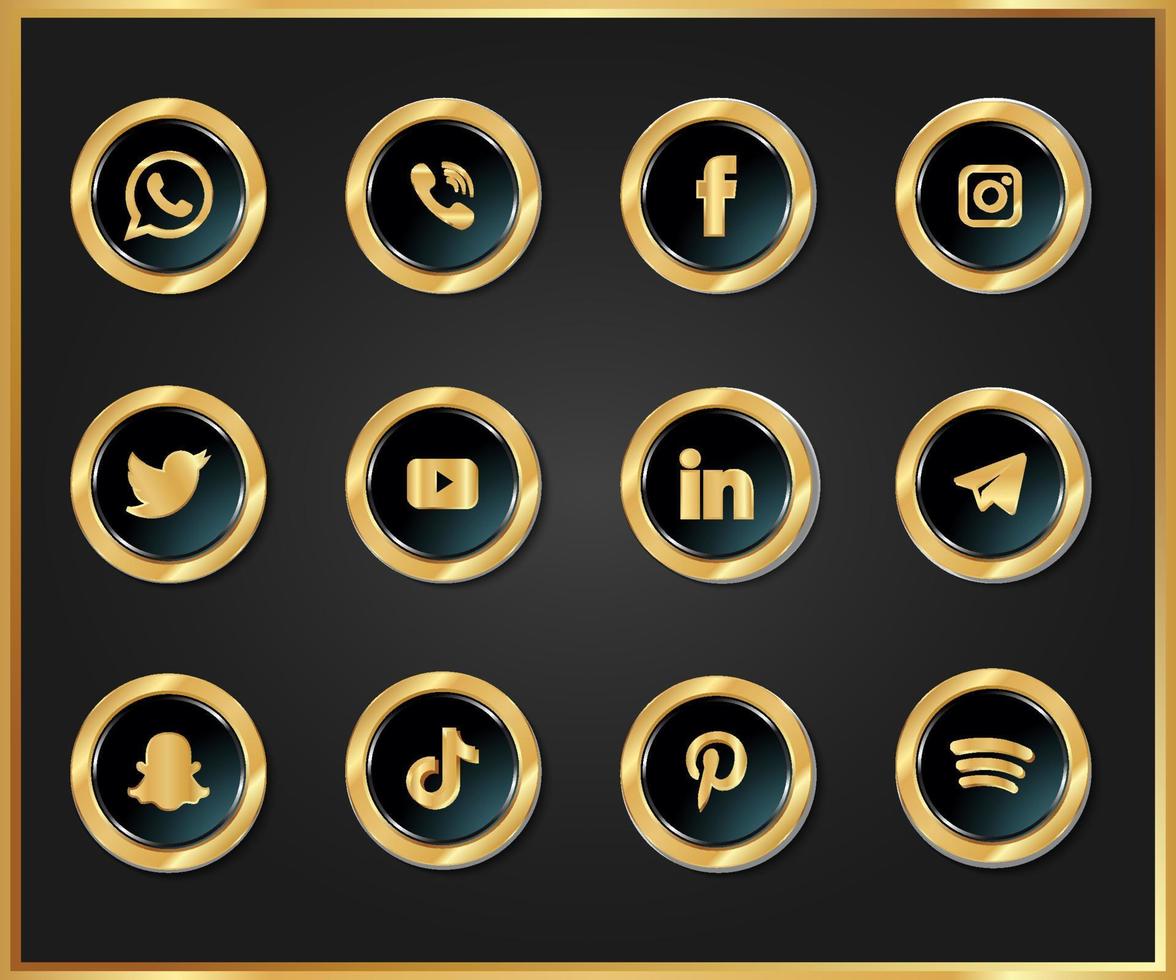 3d ícone brilhante preto e dourado rede social popular vetor
