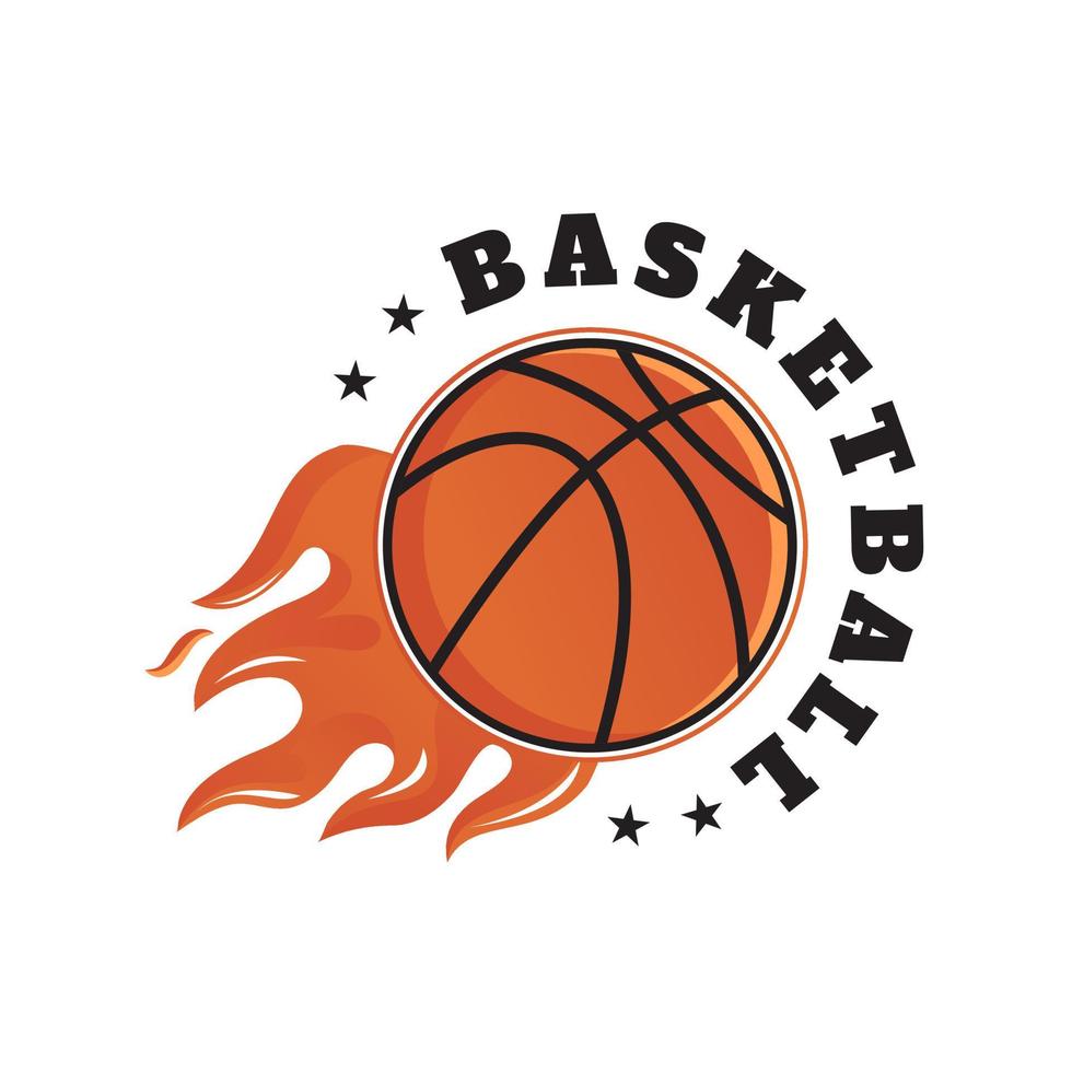 símbolo de design de logotipo de torneio de basquete em chamas, basquete americano, clube de basquete, emblema, design com bola. ilustração vetorial de distintivo esportivo, design esportivo, modelo vetor