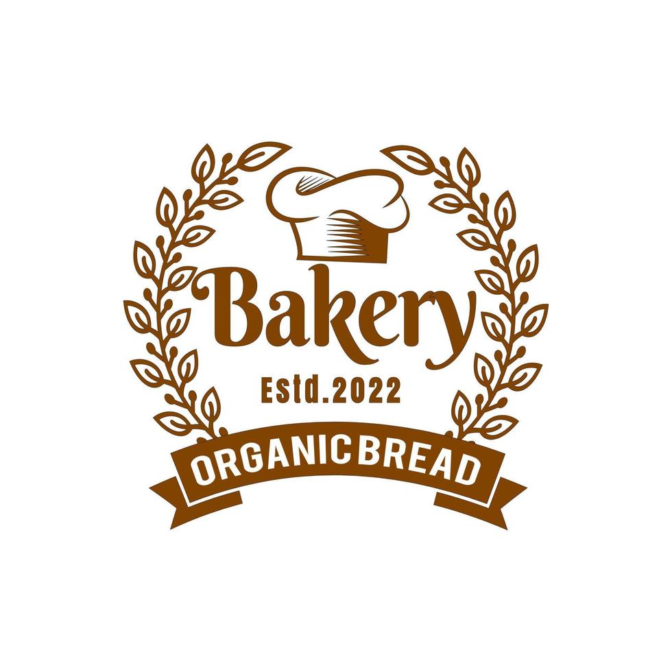 logotipo de design de padaria de pão e bolo, logotipo de carta, vetor de pão, logotipo de padaria, ilustração vetorial de chapéu de chef.
