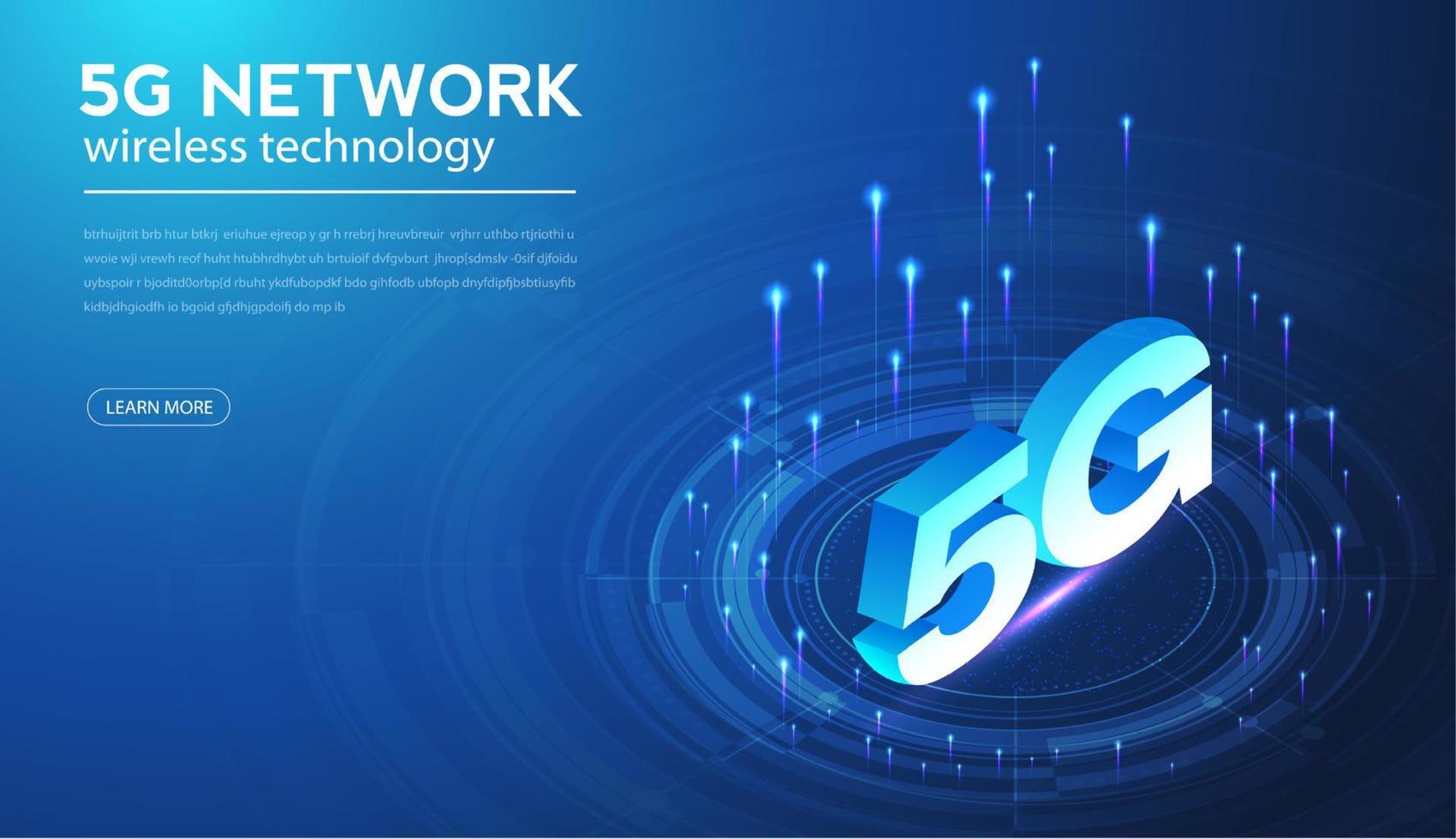 5g rede sem fio conexão wi-fi e internet das coisas com o horizonte da cidade moderna. cidade inteligente e conceito de rede de comunicação. alta velocidade, telecomunicações de banda larga. desenho vetorial. vetor