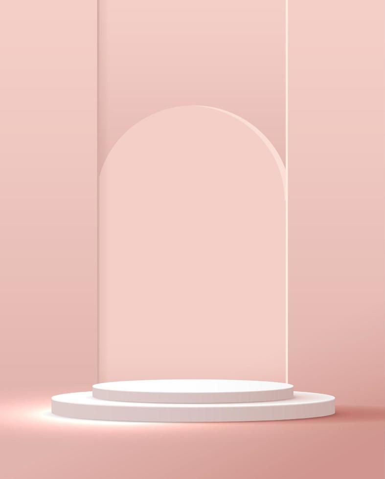 fundo rosa pastel cosmético exibição de pódio mínima e premium para apresentação de marca e embalagem de produtos. palco de estúdio com sombra de fundo de folha. desenho vetorial vetor