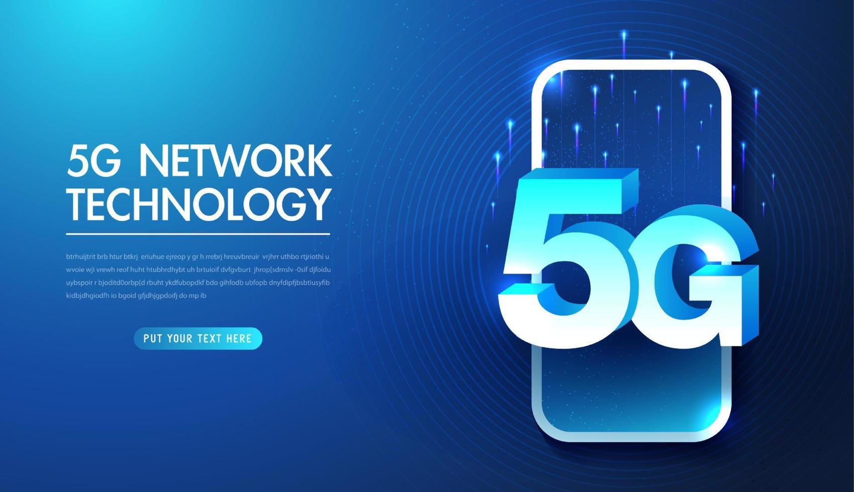 ilustração em vetor tecnologia sem fio de rede 5g. Internet móvel de alta velocidade da próxima geração. usando dispositivos digitais modernos. modelo de design de página da web.