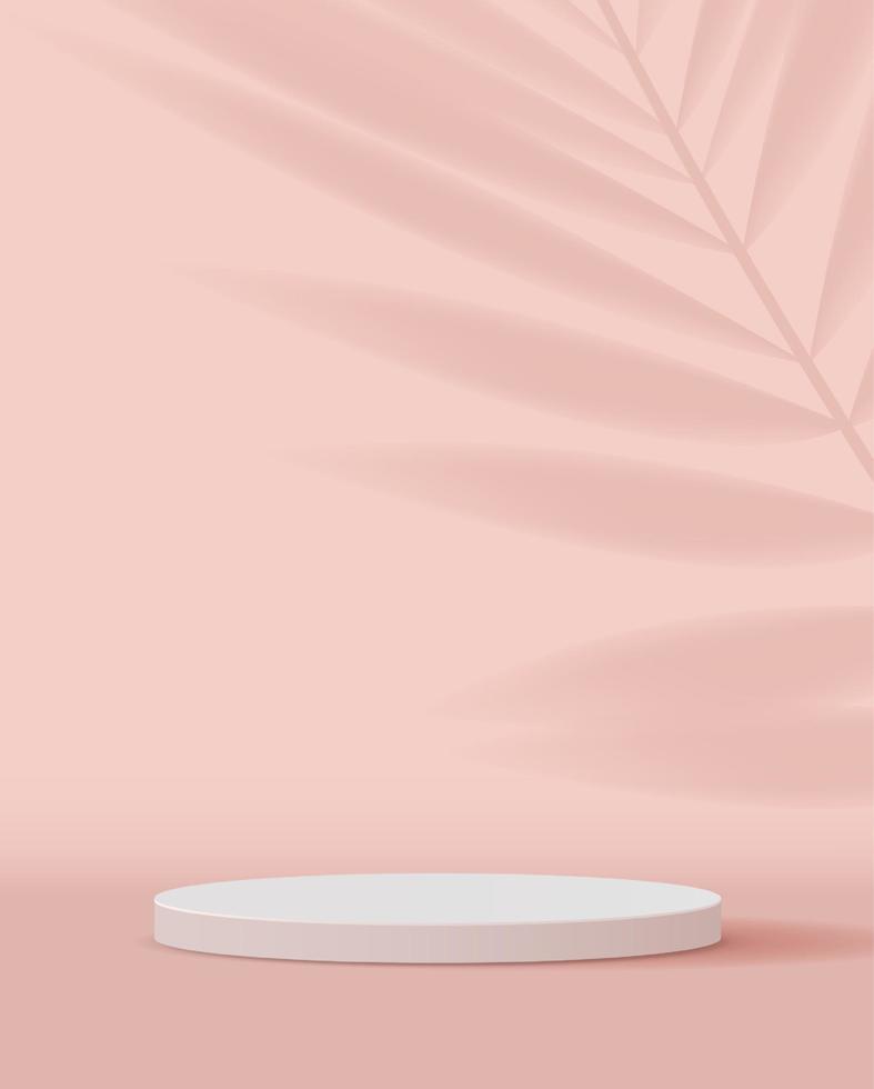 fundo rosa pastel cosmético exibição de pódio mínima e premium para apresentação de marca e embalagem de produtos. palco de estúdio com sombra de fundo de folha. desenho vetorial vetor