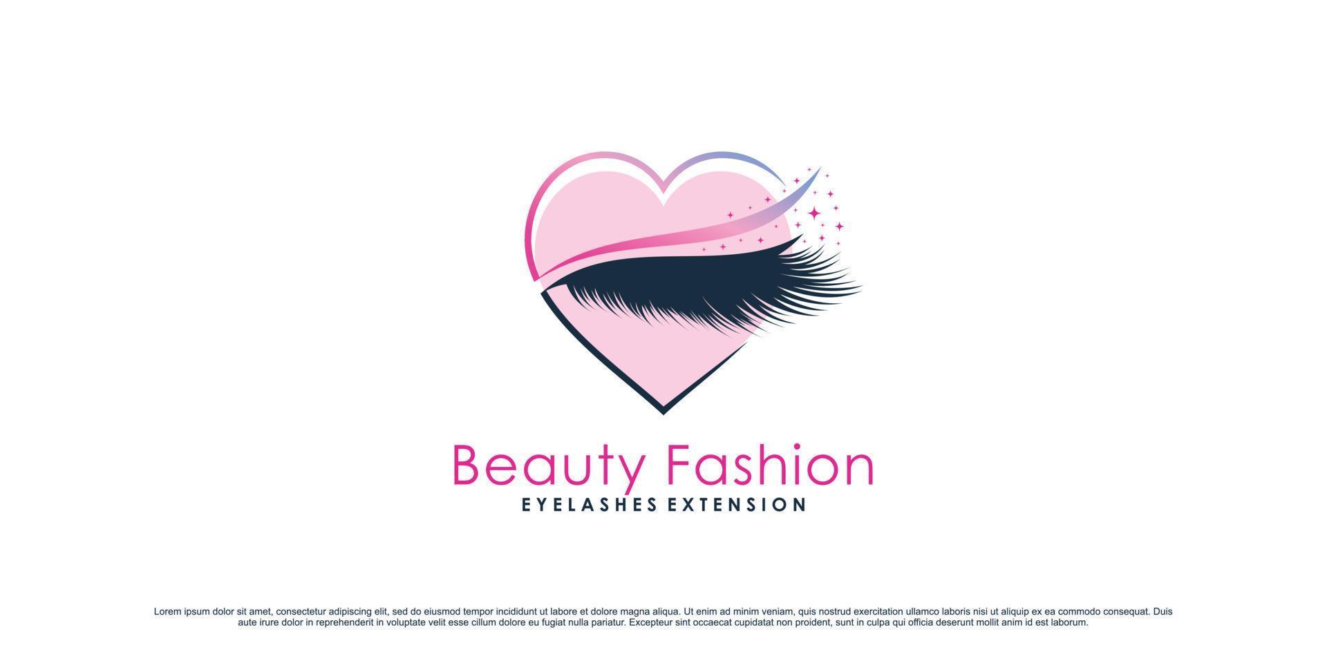 design de logotipo de extensão de cílios para salão de beleza feminino com vetor premium de elemento de amor