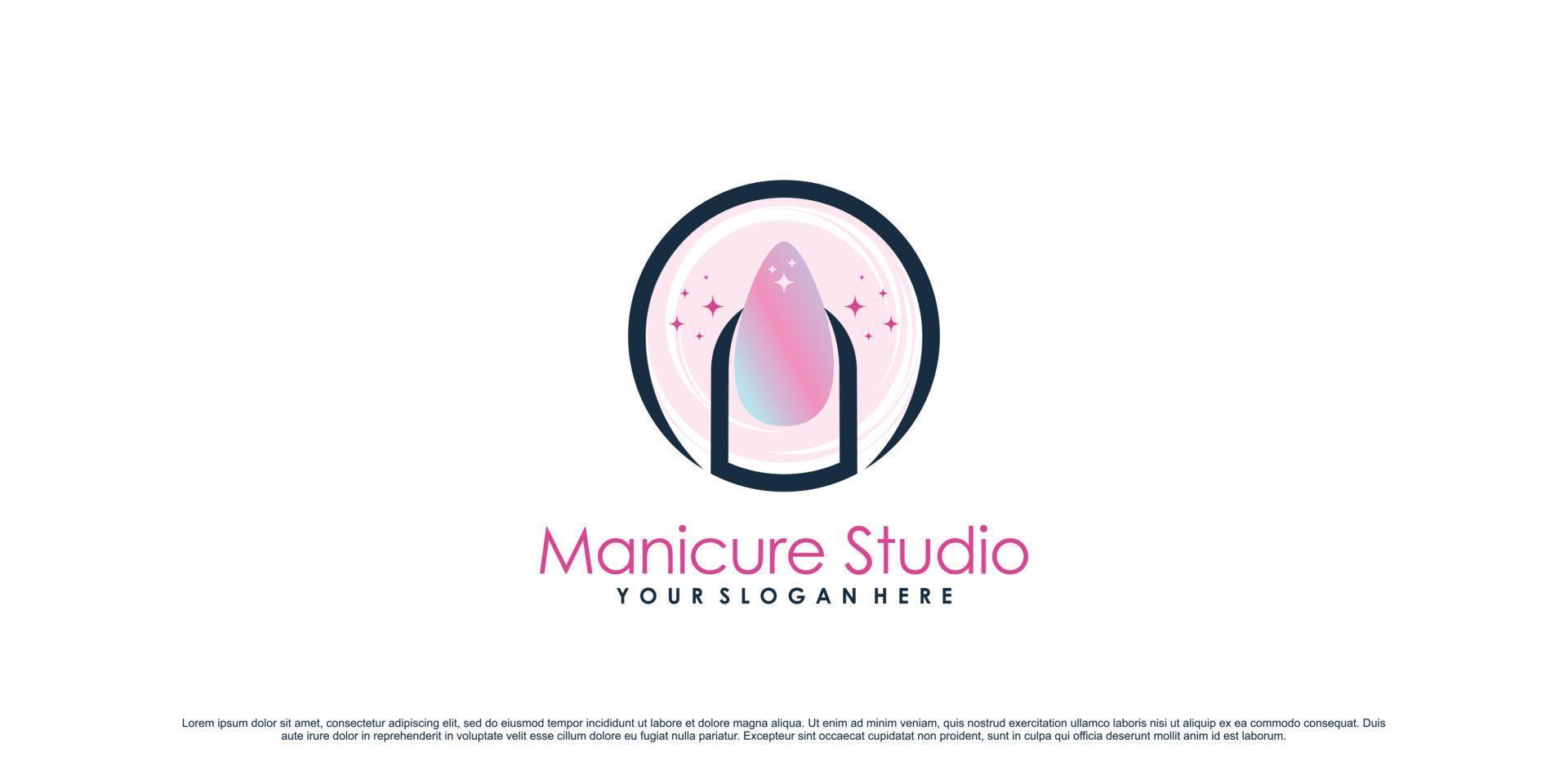 design de logotipo de ícone de unha para estúdio de manicure ou salão de beleza com vetor premium de conceito criativo