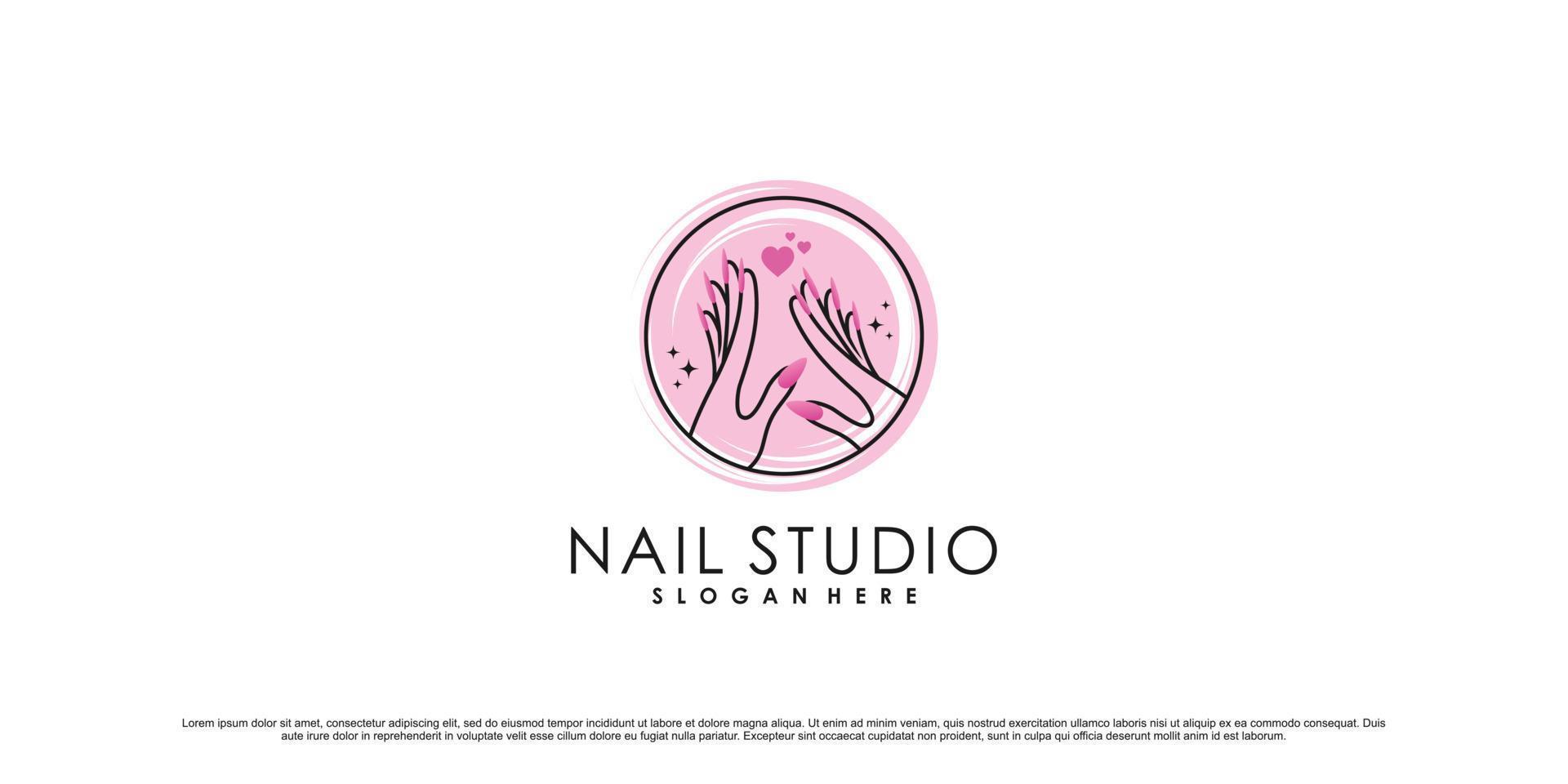 ilustração de design de logotipo de estúdio de unhas para salão de beleza de unhas com vetor premium de conceito exclusivo