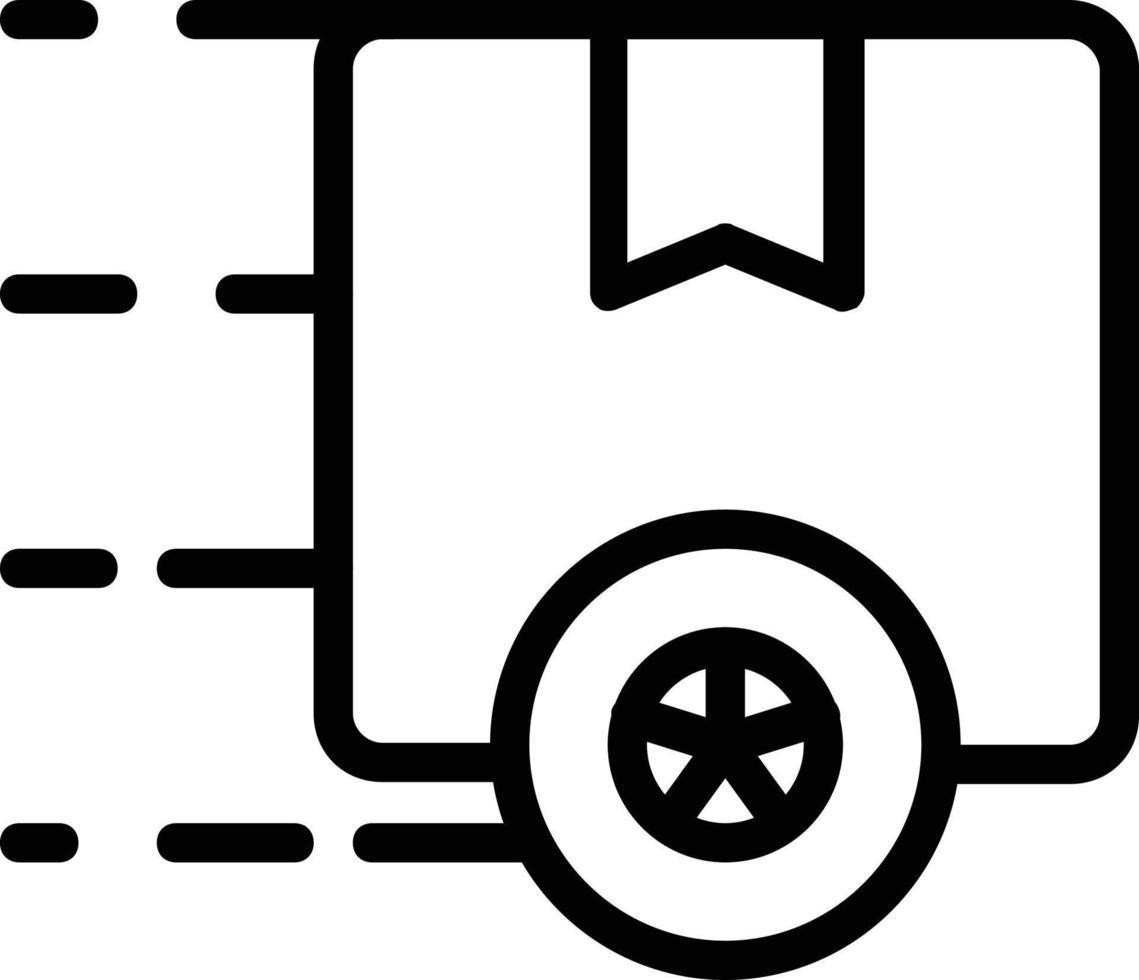 uma imagem de papelão de um pacote com rodas em movimento simboliza um pacote com transporte terrestre. vetor