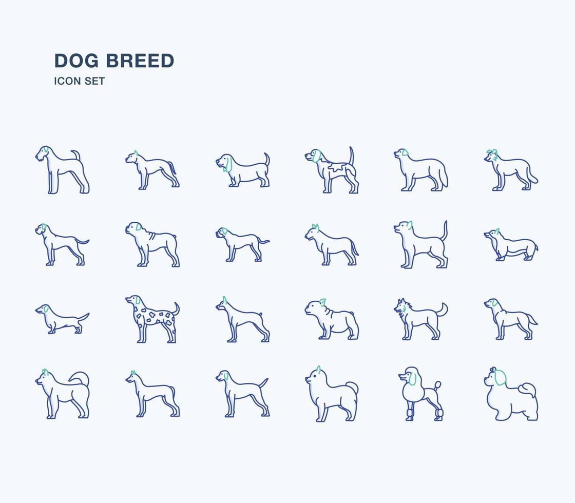 conjunto de ícones de raças de cães vetor