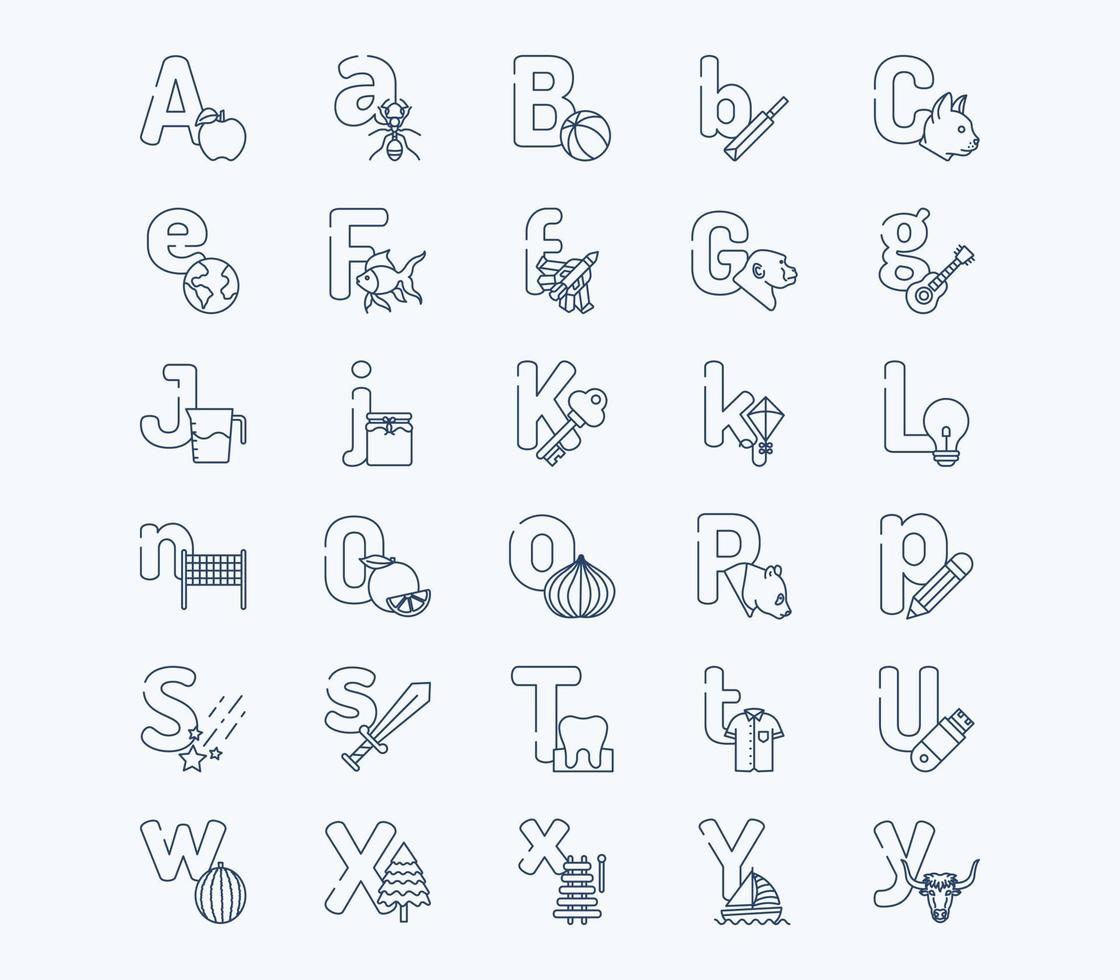 conjunto de ícones de contorno de letras do alfabeto vetor