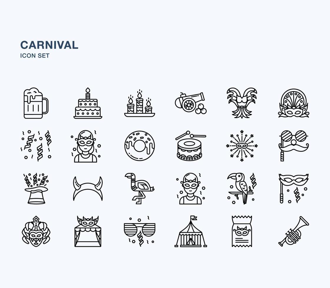 conjunto de ícones de contorno do festival de carnaval vetor