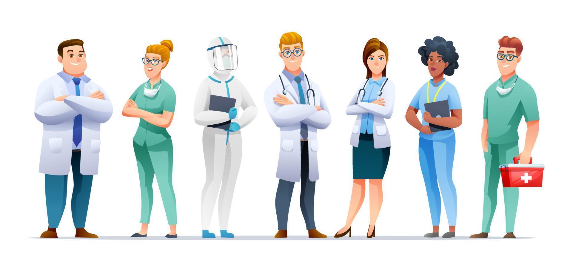 coleção de personagens de desenhos animados de médicos e enfermeiros vetor