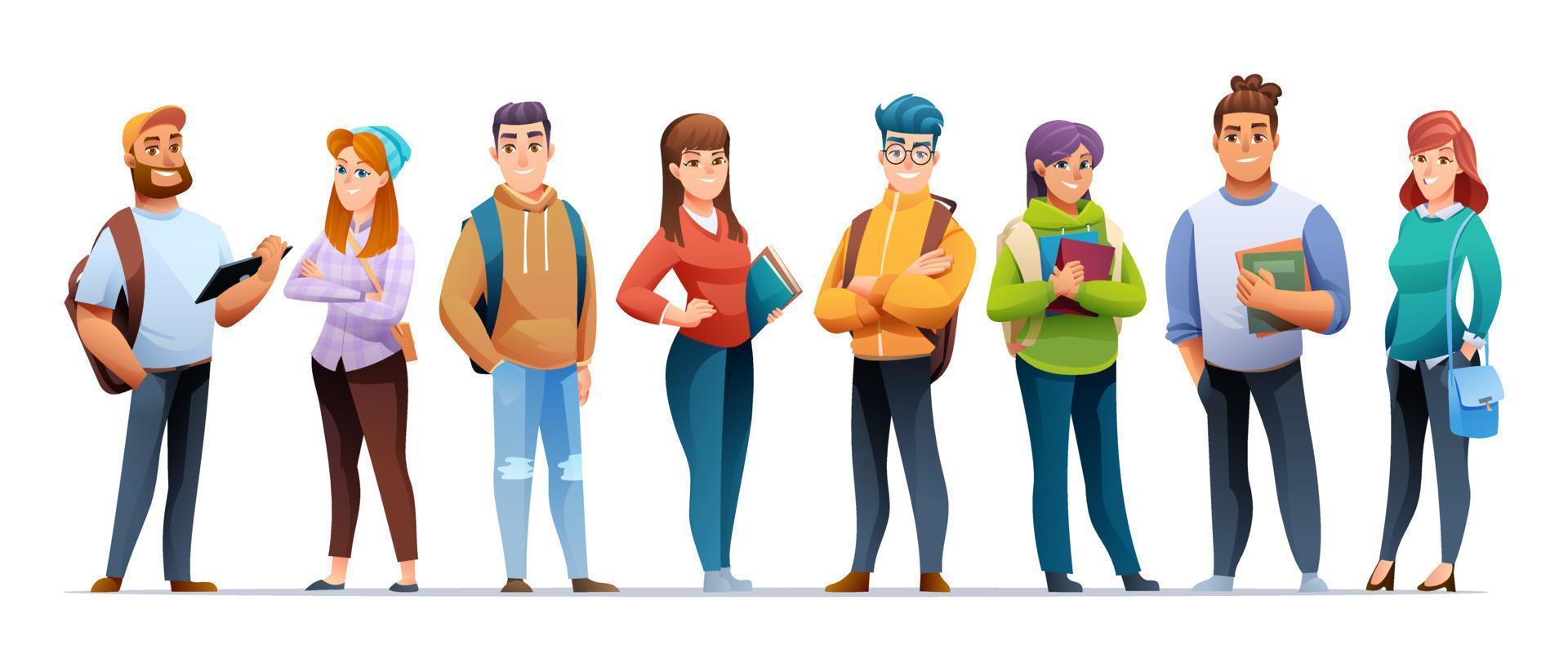 conjunto de personagens de jovens estudantes em estilo cartoon vetor