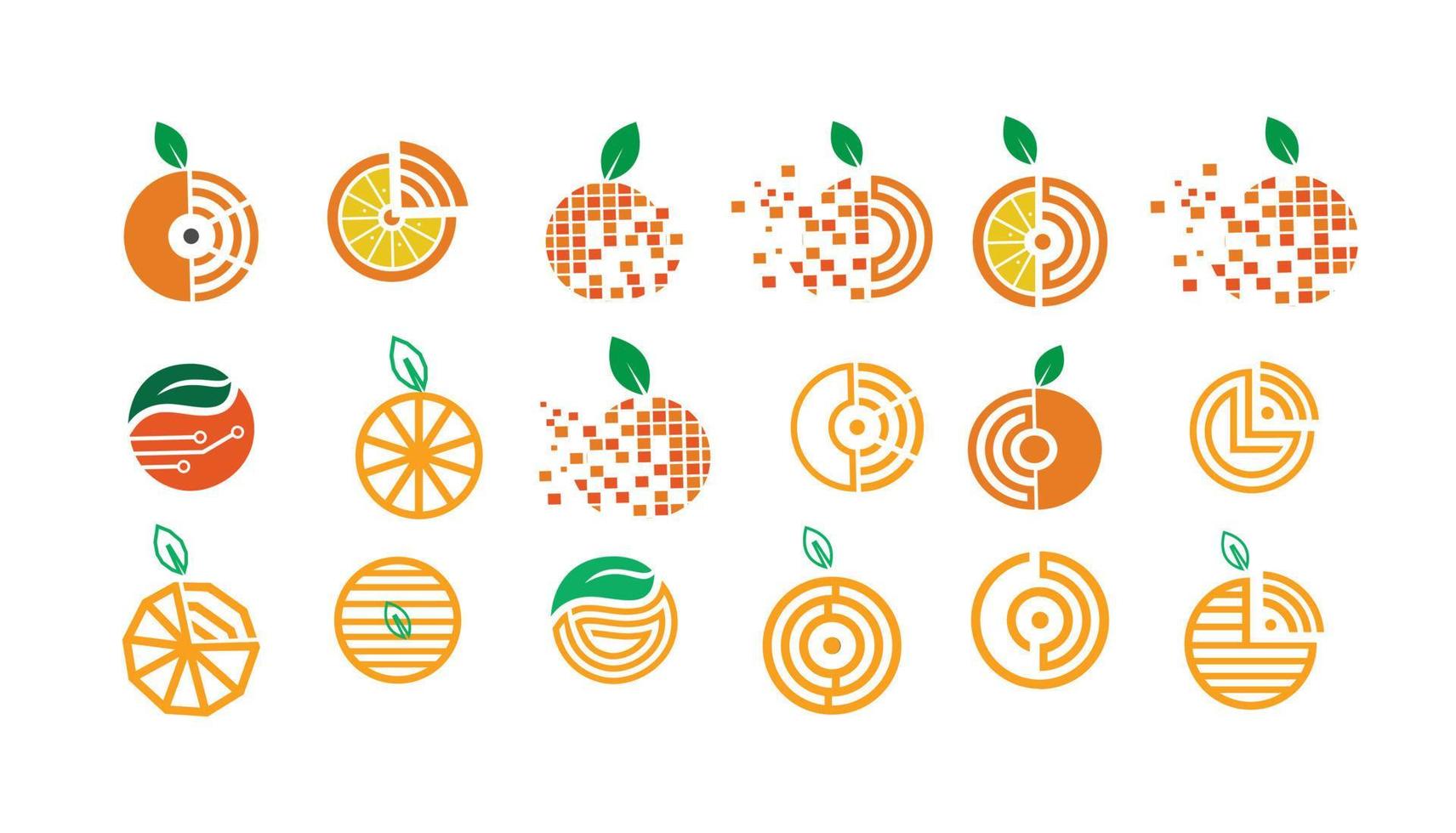 conjunto de design de vetor de símbolo de logotipo de tecnologia laranja digital