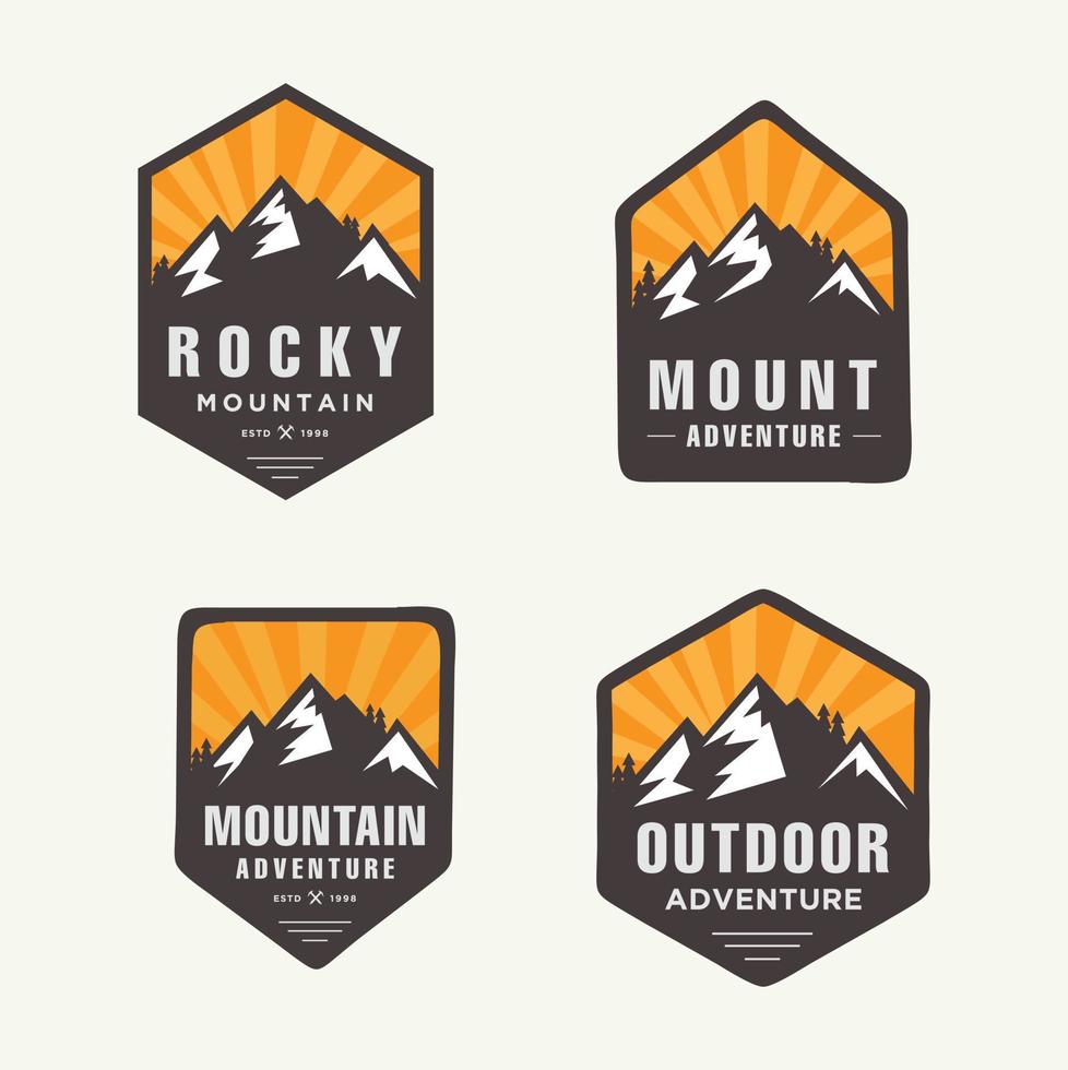 conjunto de emblema de emblemas de logotipo para caminhadas na montanha, camping, expedição e aventura ao ar livre explorando a natureza vetor