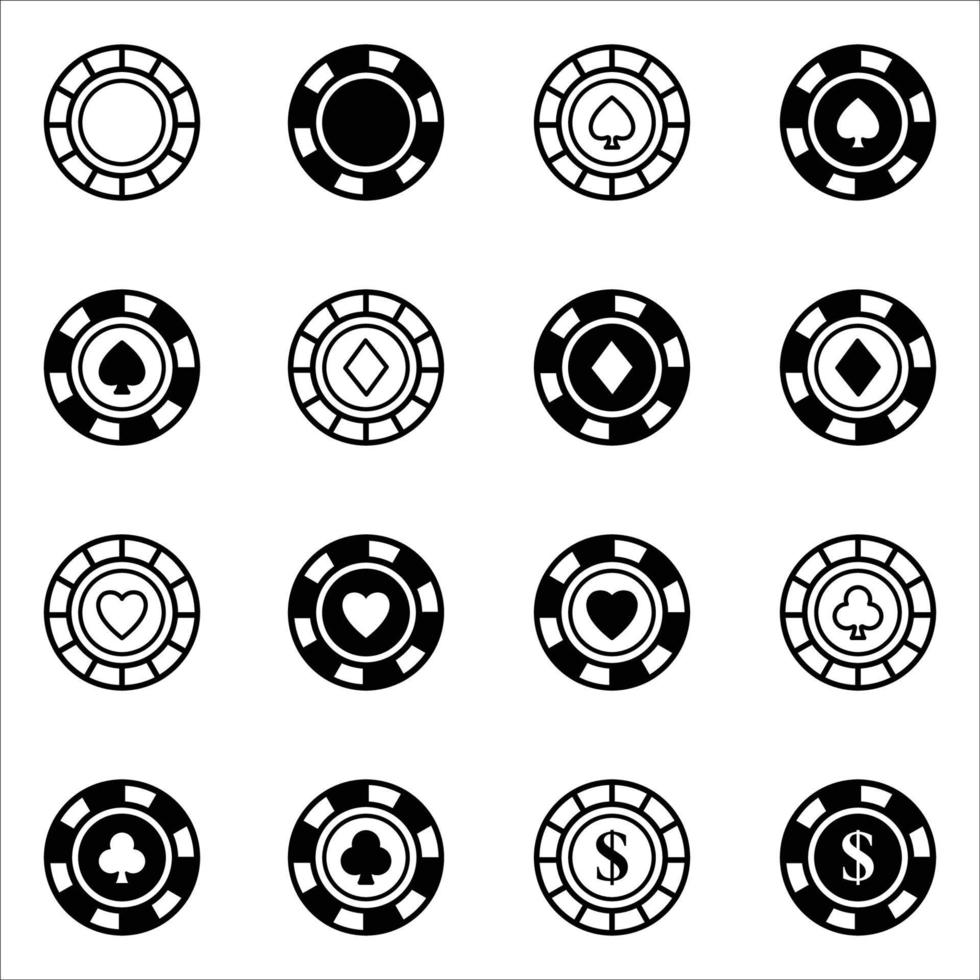 modelo de design de conjunto de ícones de fichas de pôquer vetor