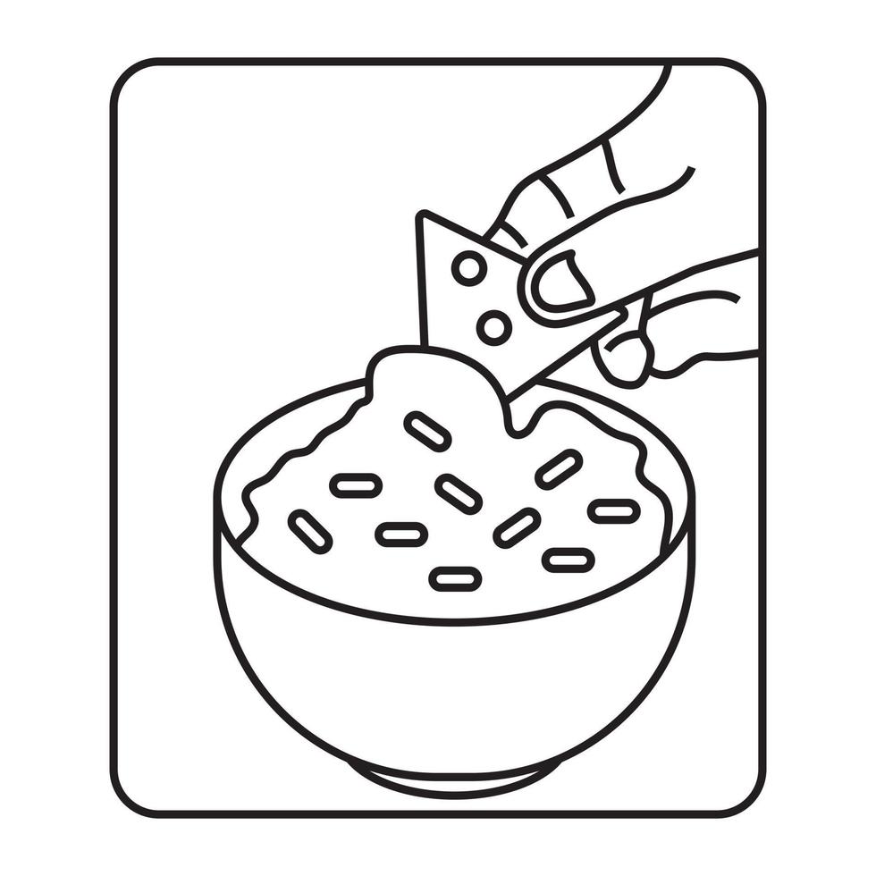 ilustração de arte de linha as tortilhas de milho mergulhadas em molho de guacamole mexicano para aplicativos ou sites vetor
