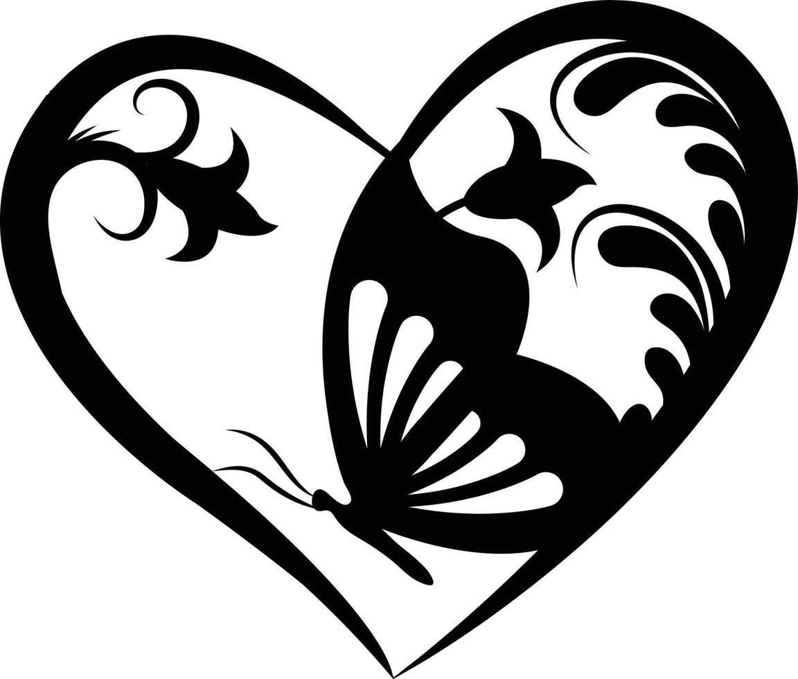elementos de doodle de borboleta coração floral retrô. vetor