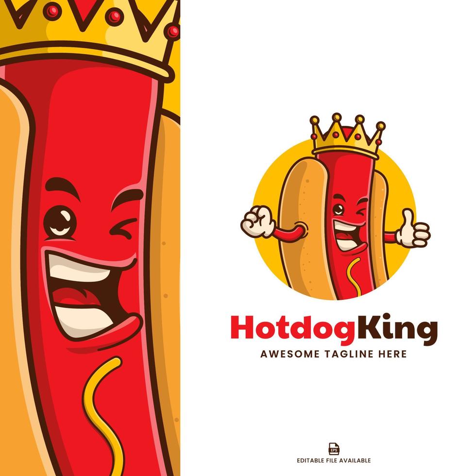 logotipo dos desenhos animados do mascote do rei cachorro-quente vetor
