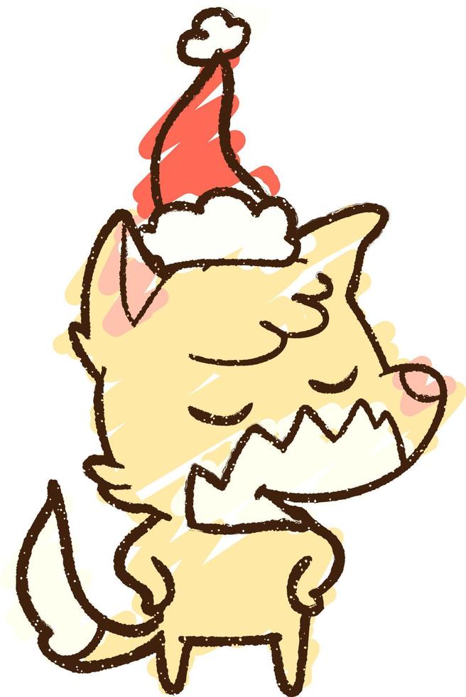 desenho de giz de lobo de natal vetor