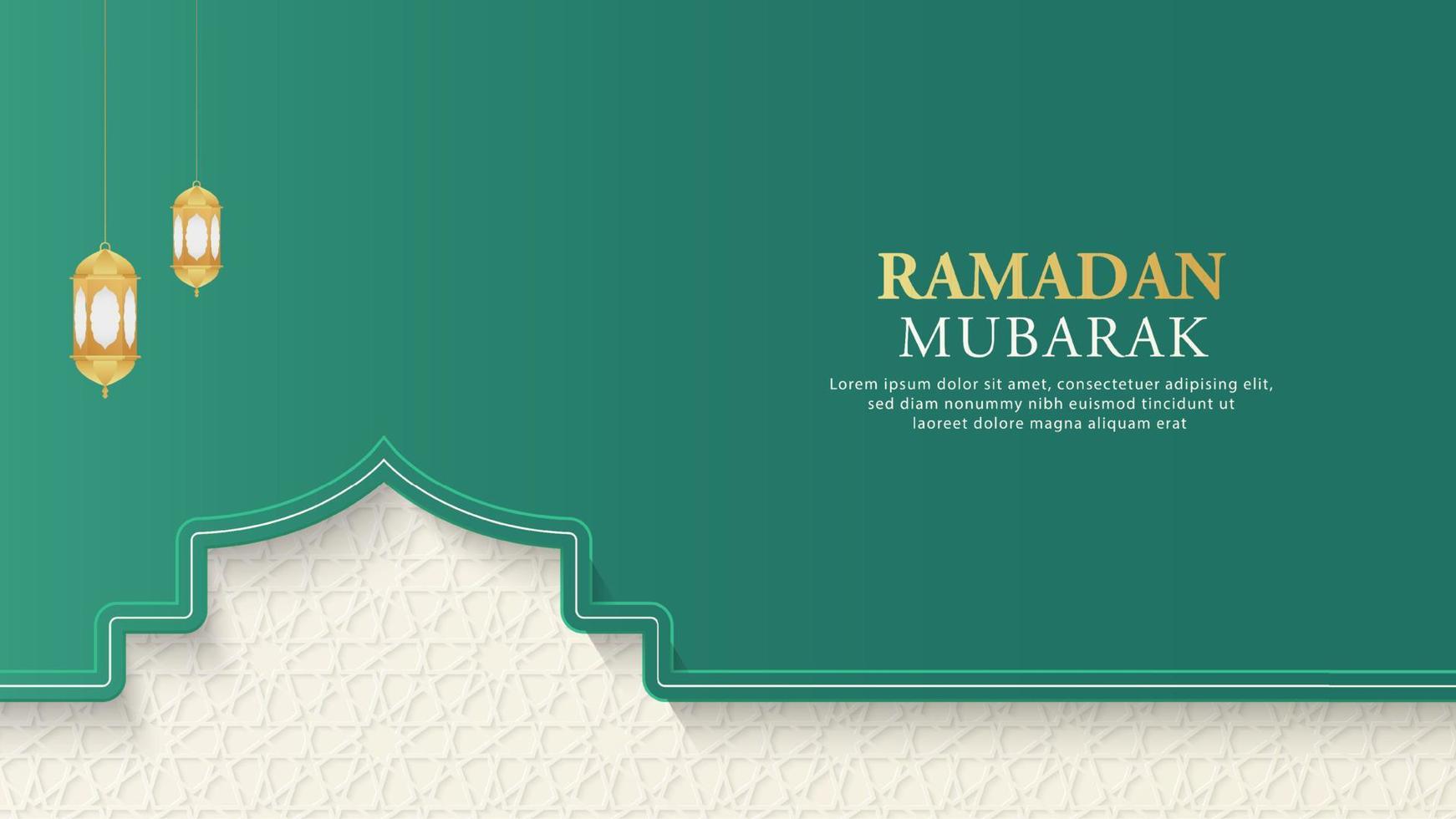 Ramadan Mubarak ornamental arco islâmico de fundo com lanternas de estilo árabe vetor