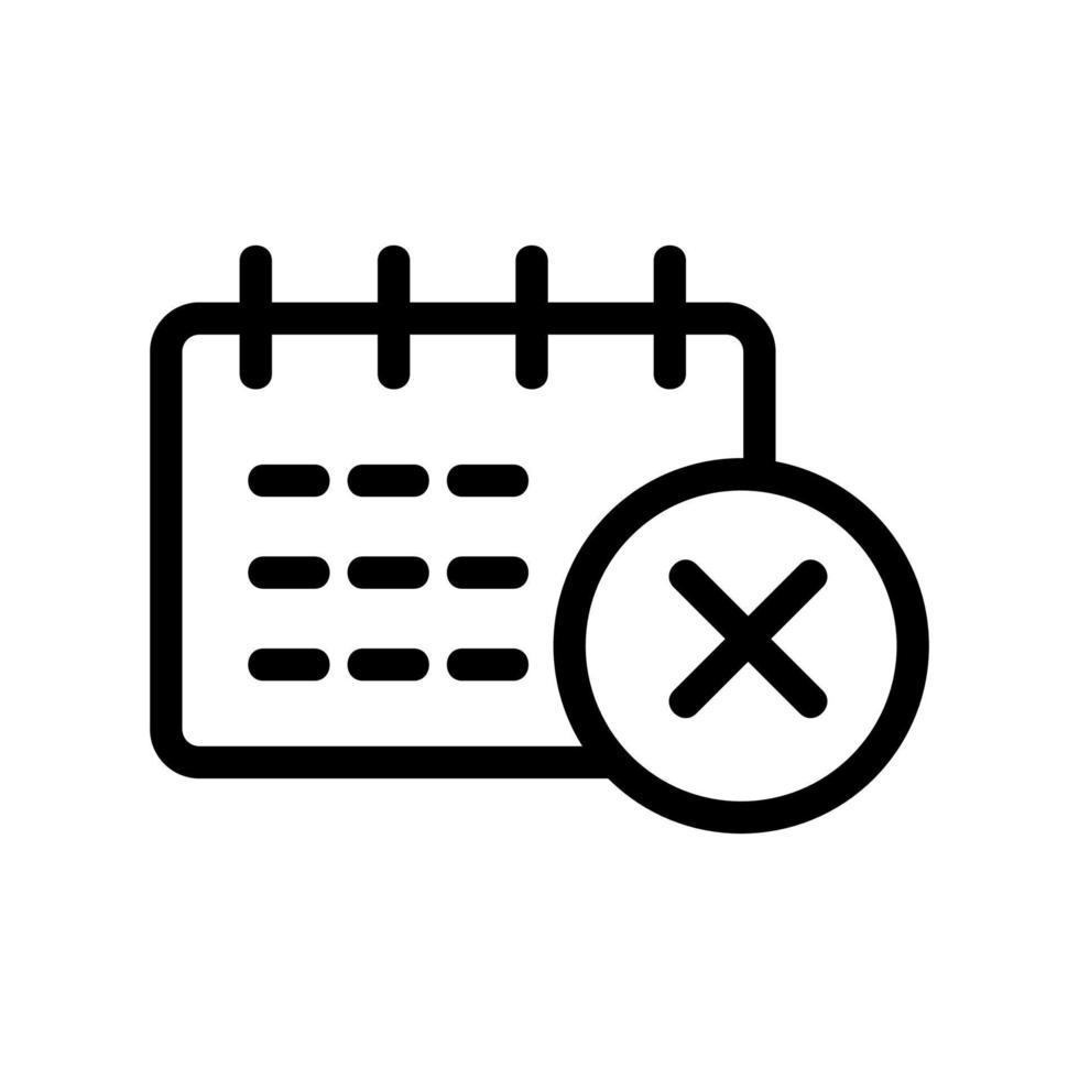 calendário cancelando o vetor de ícone. ilustração de símbolo de contorno isolado