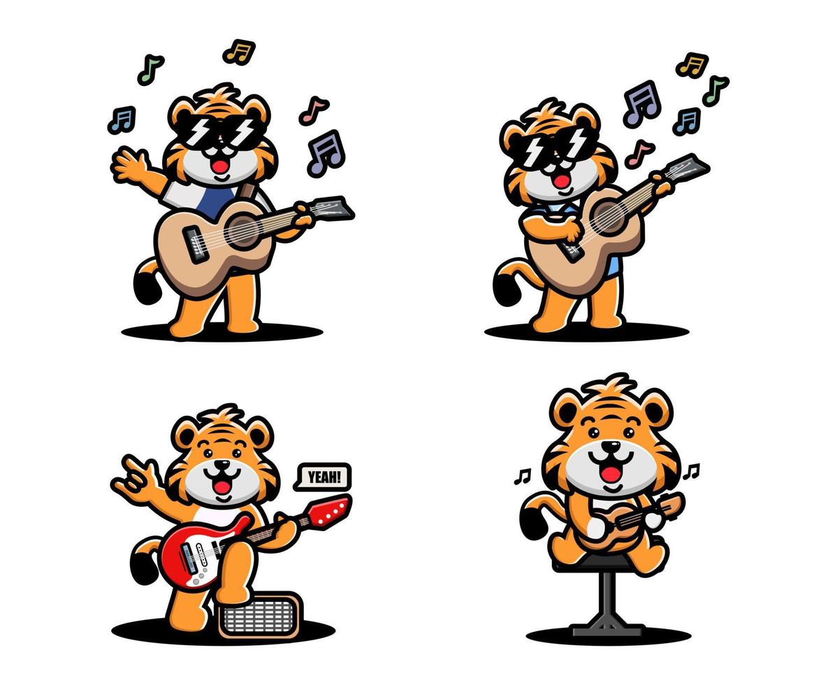 lindo tigre tocando guitarra vetor