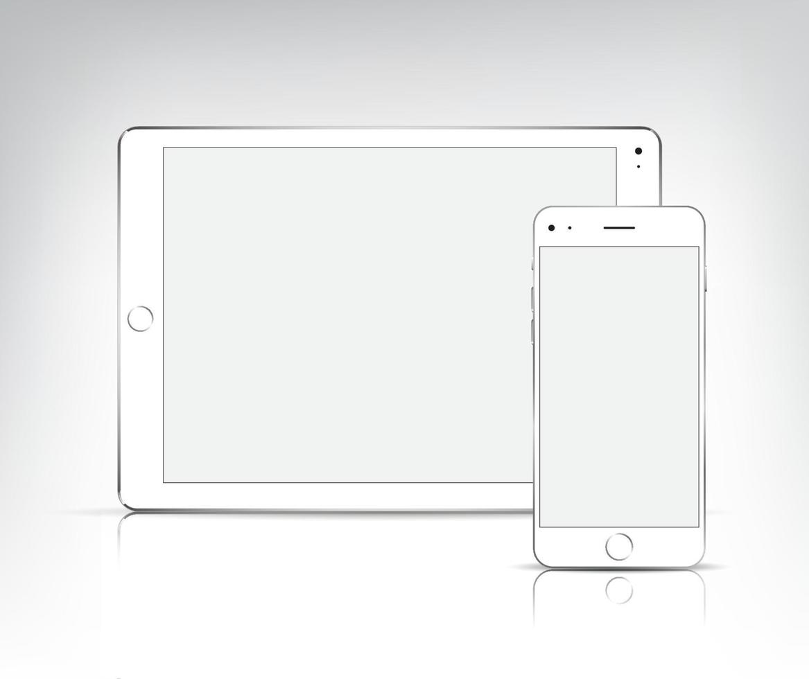 tablet pc branco e telefone isolado vetor