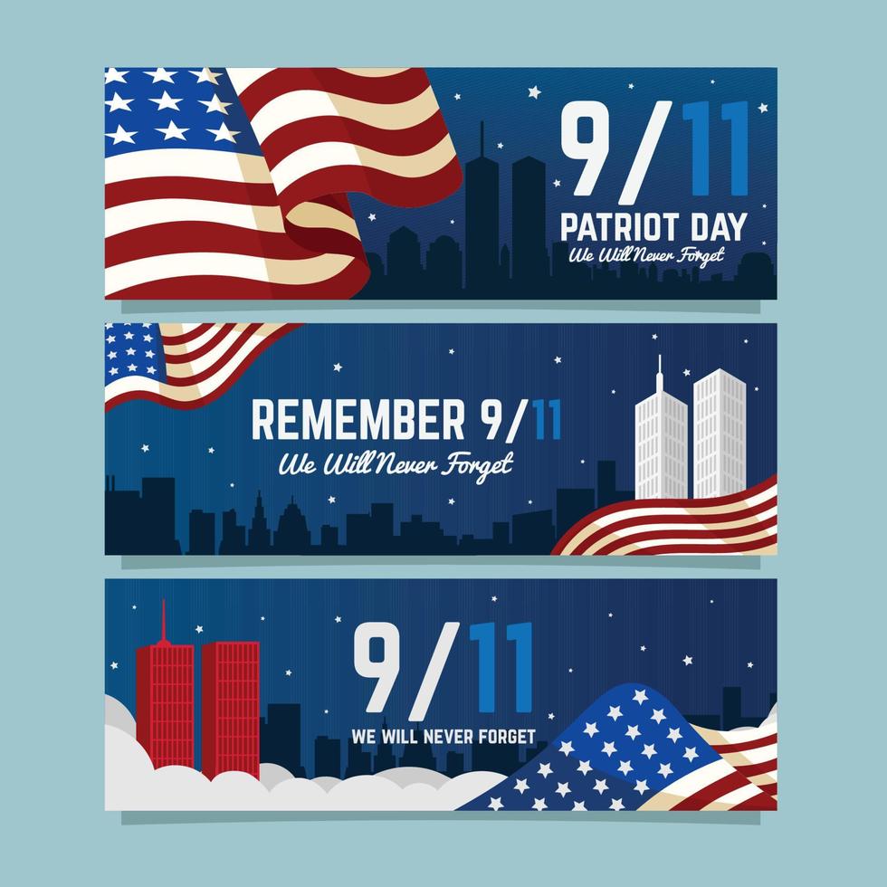coleção de banner do dia do memorial 911 vetor