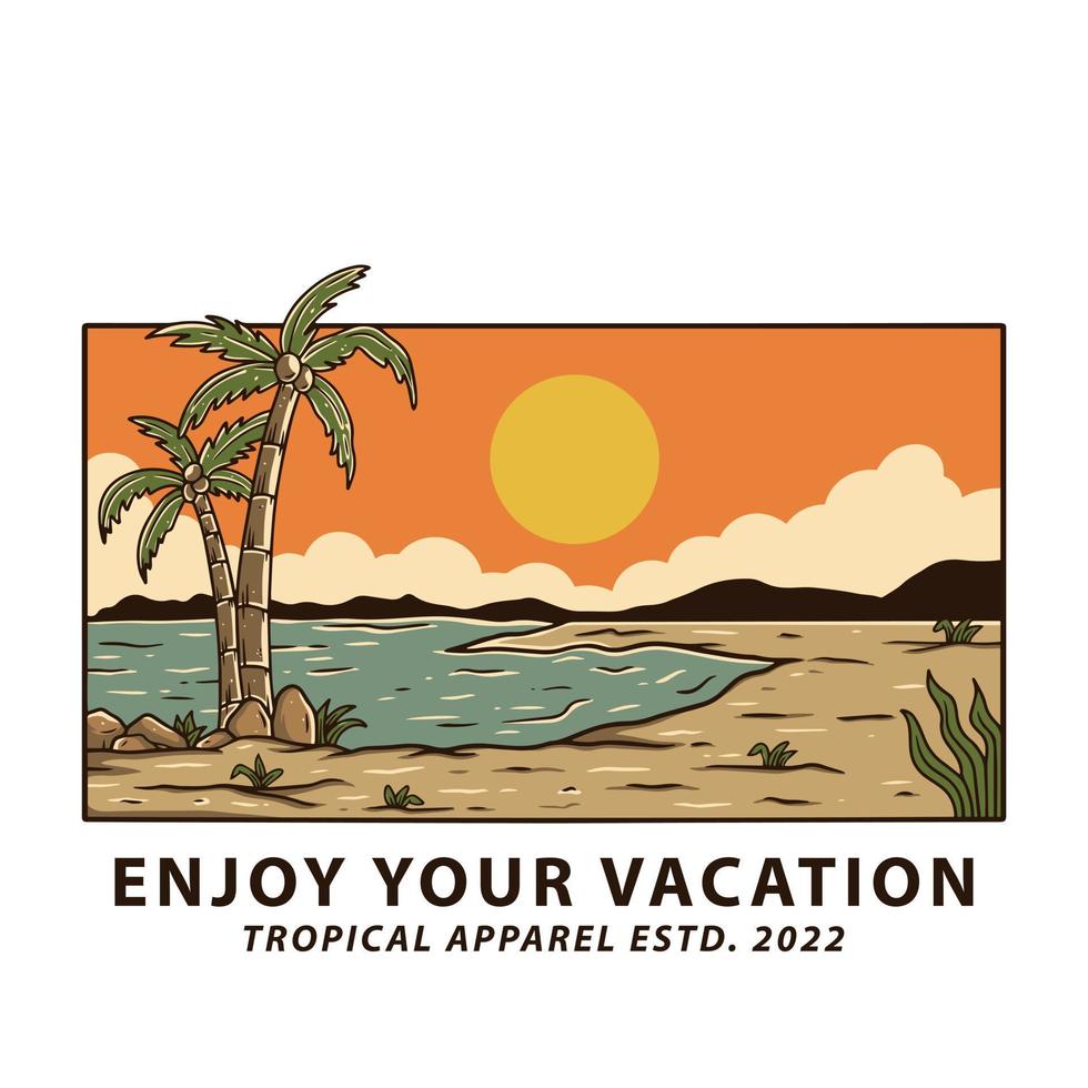 paraíso de verão aproveite seu estilo vintage retrô desenhado à mão de férias. camisetas, pôsteres e outros usos. vetor