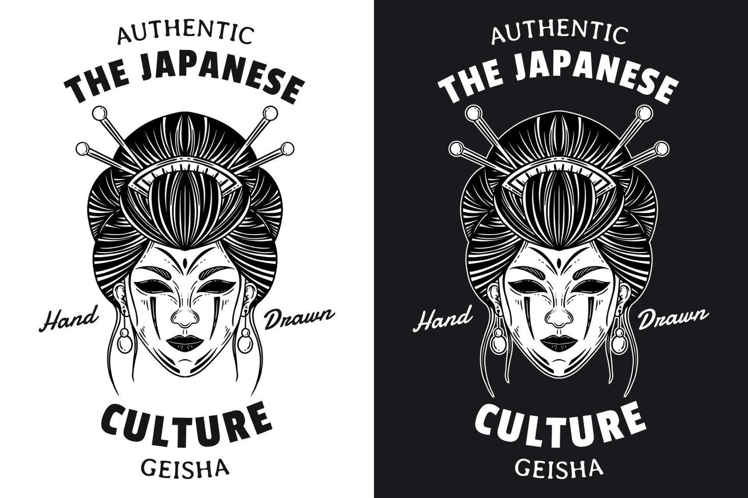 conjunto arte escura mulheres gueixa japonesa cabeça máscara de caveira tatuagem vintage estilo de gravura desenhado à mão vetor