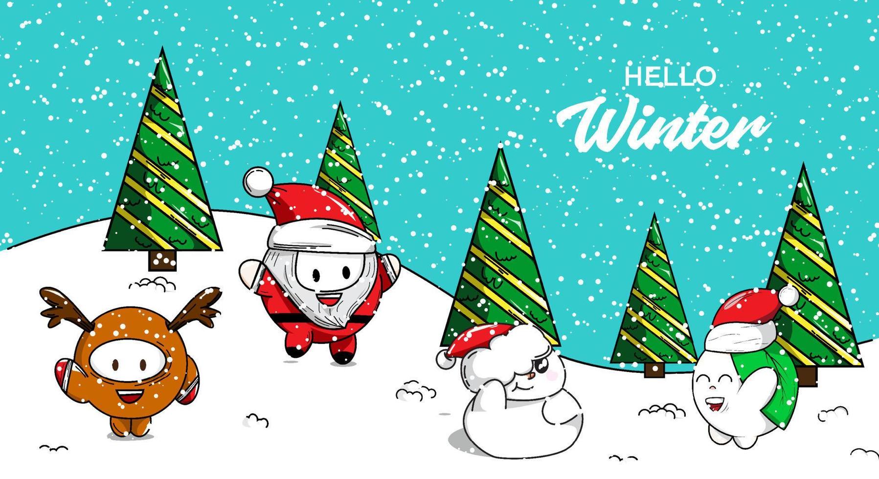 ilustração vetorial Natal engraçado inverno neve fundo. feliz Natal e Feliz Ano Novo vetor