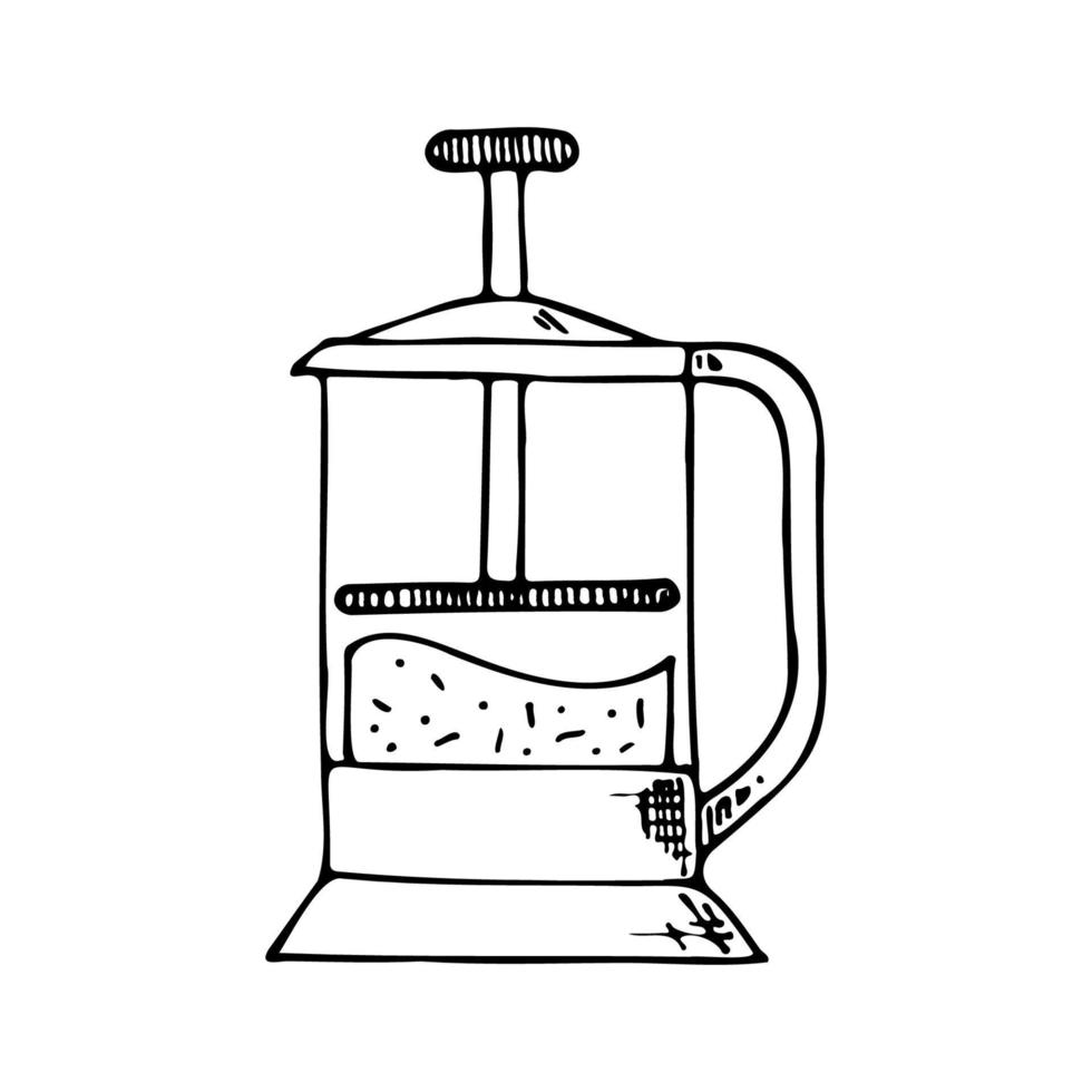 bule de rabiscos de ferramentas de cozinha. mão desenhada ilustração em vetor silhueta preta sobre fundo branco. clipart para menu de restaurante, livro de receitas e papel de parede.